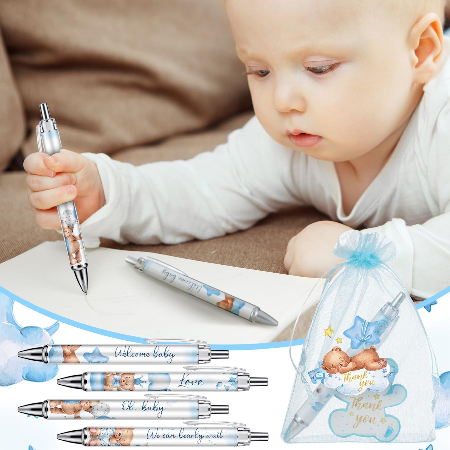 Chuangdi 50 Sets Baby Shower Favors Gifts for Guests Includes 50 Pcs Ballpoint Pens, Thank You
