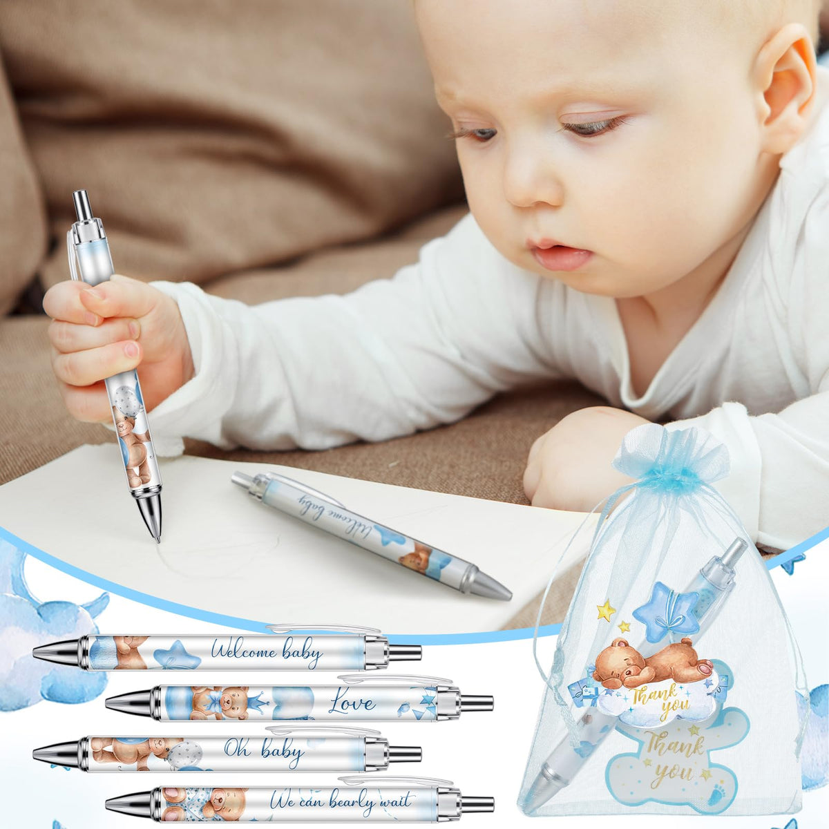 Chuangdi 50 Sets Baby Shower Favors Gifts for Guests Includes 50 Pcs Ballpoint Pens, Thank You