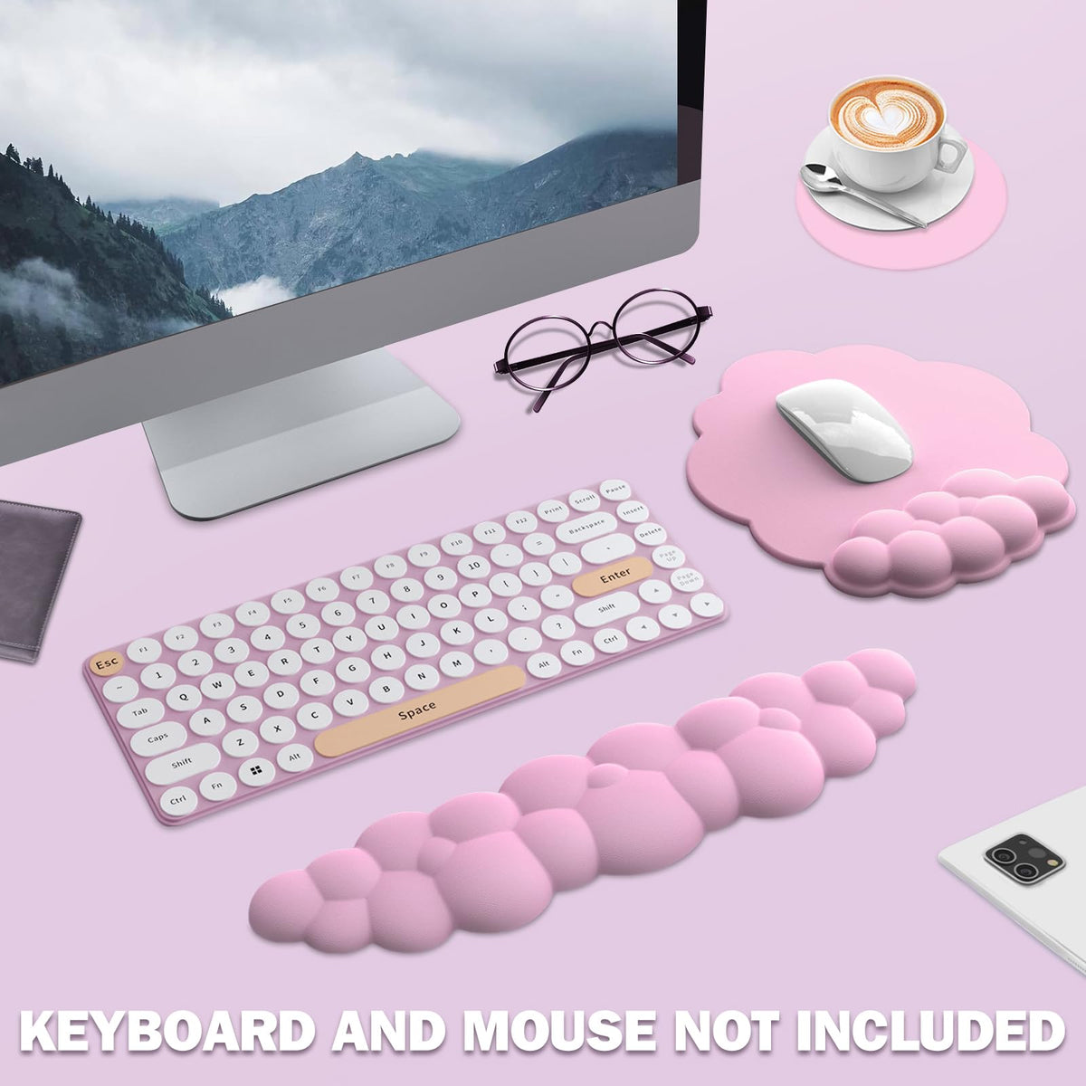 Lauspuck Cloud Keyboard Wrist Rest and Mouse Pad with Wrist Support Set, Ergonomic PU Leather Mouse