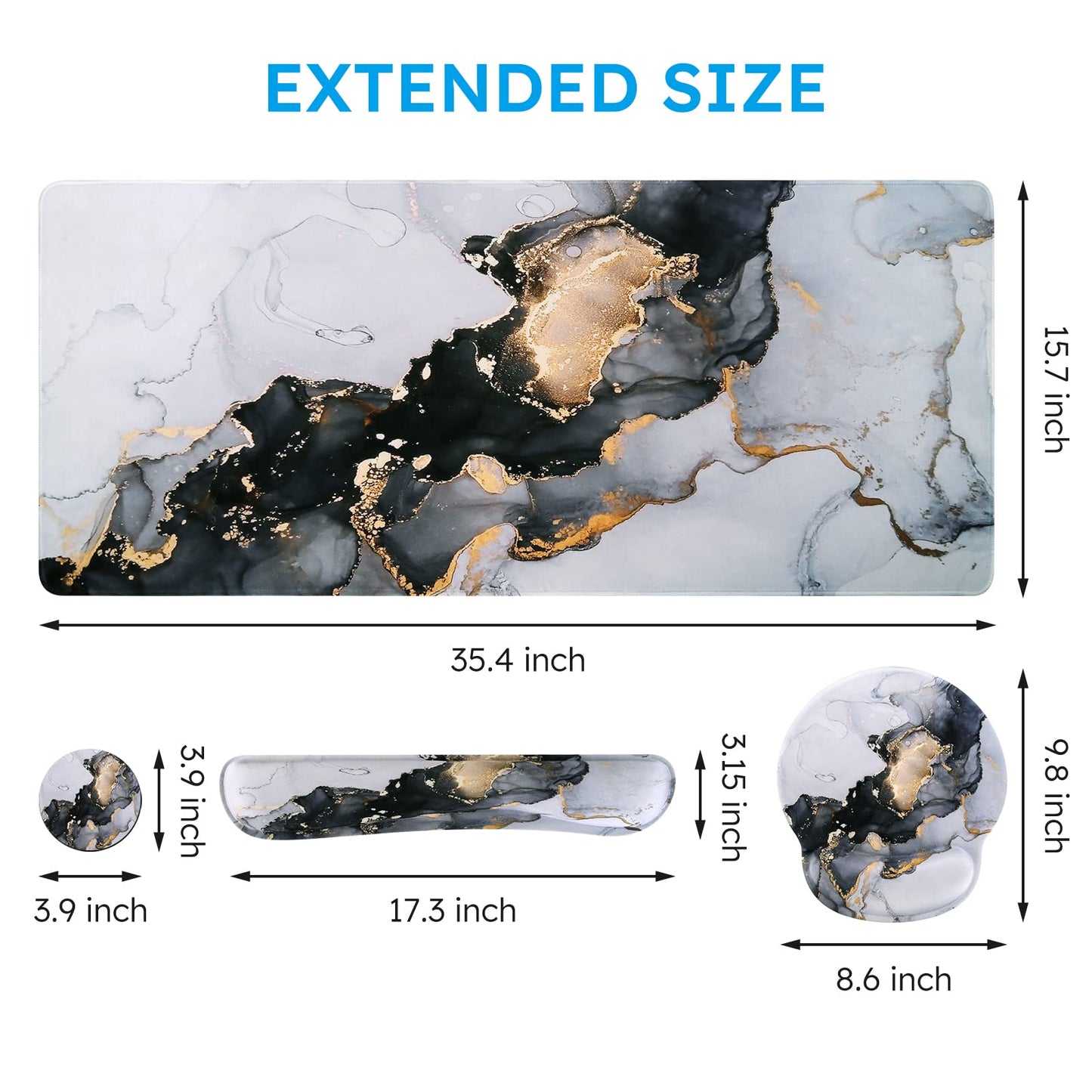 iCasso Grey Marble Mouse Mat 35.4"x15.7", Computer Pad for Teacher