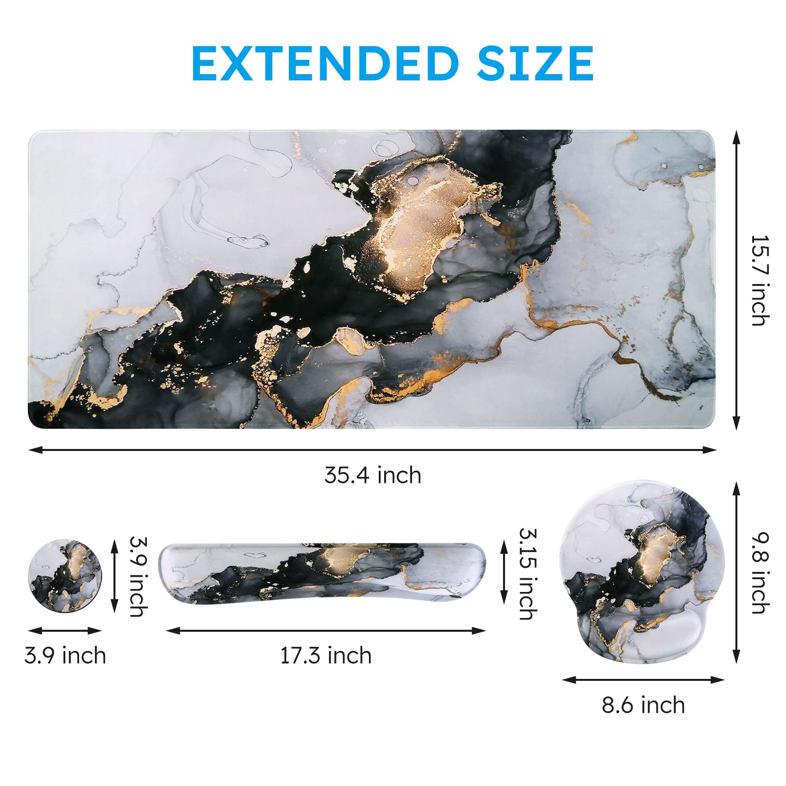 iCasso Grey Marble Mouse Mat 35.4"x15.7", Computer Pad for Teacher