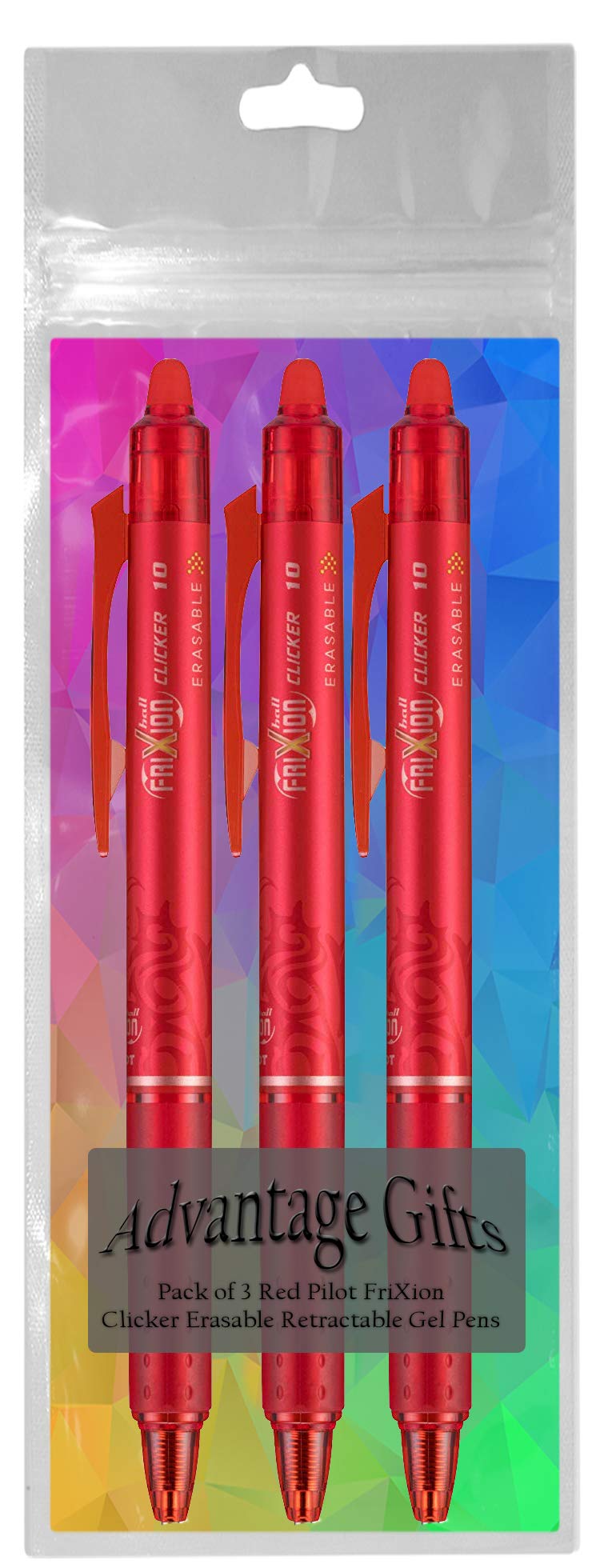 Clicker Retractable Erasable Gel Pen, Red, Bold Point, 3-pk;