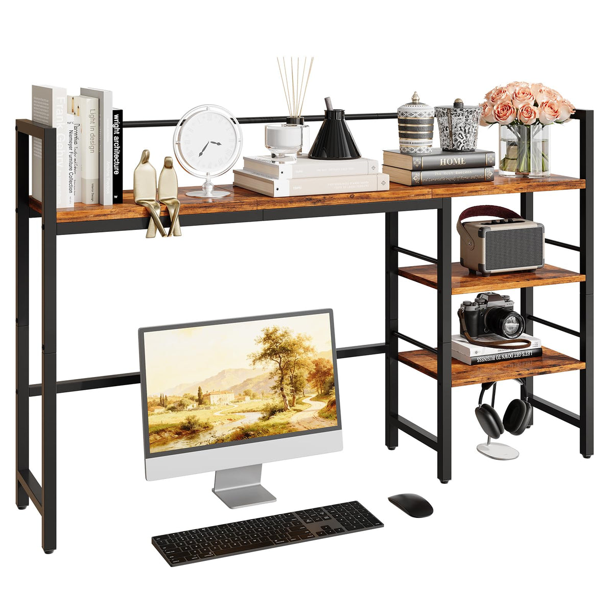 HavenlyYouth Desk Shelf, 45.4 Inch Wood Desk Organizer Shelf for Computer Monitor, Desk Hutch