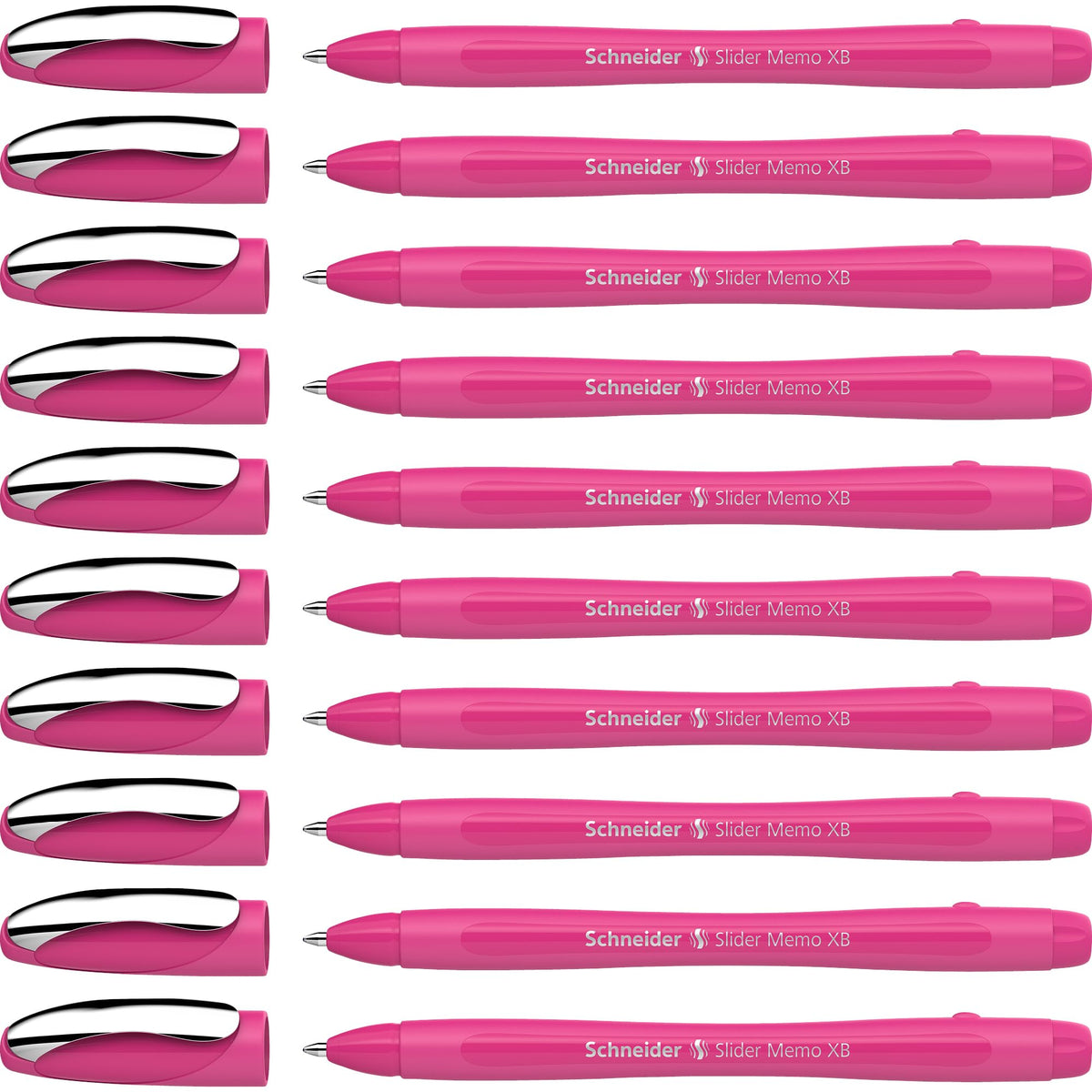 Schneider Slider Memo XB Ballpoint Pen, Hot Pink Case, Blue Ink, Extra Wide Line, Pack of 10