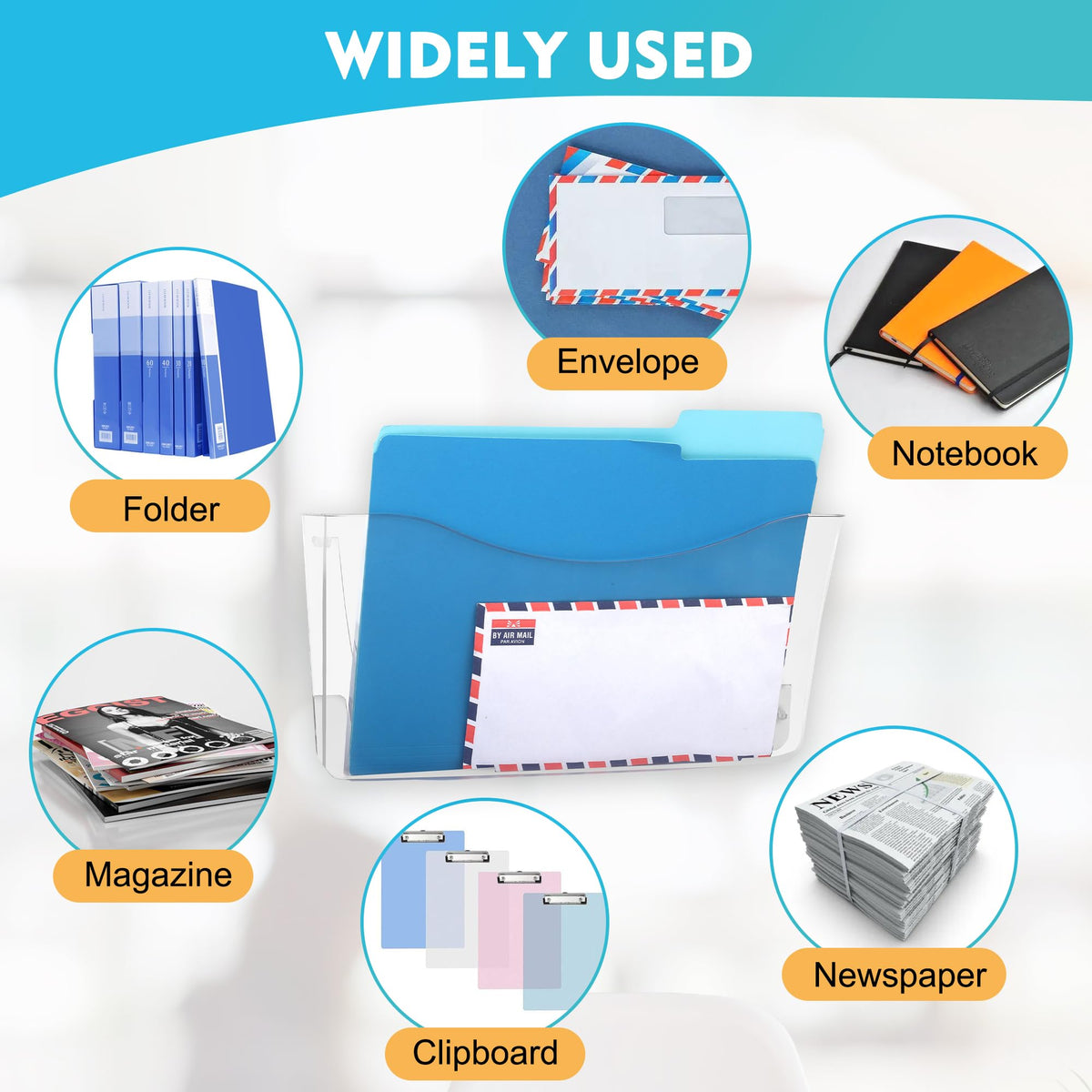 EASEPRES 8 Pack Clear Single Pocket Hanging File Organizer, Plastic Wall Mount Paper Mails