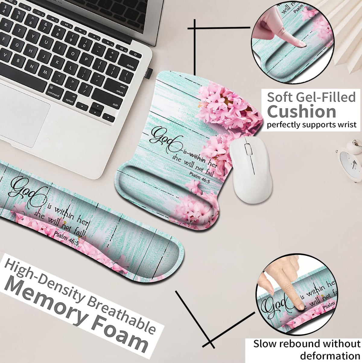 Mouse Pad with Wrist Support, Ergonomic Gel Mouse Pad Beautiful Flowers,Non-Slip Durable, Memory