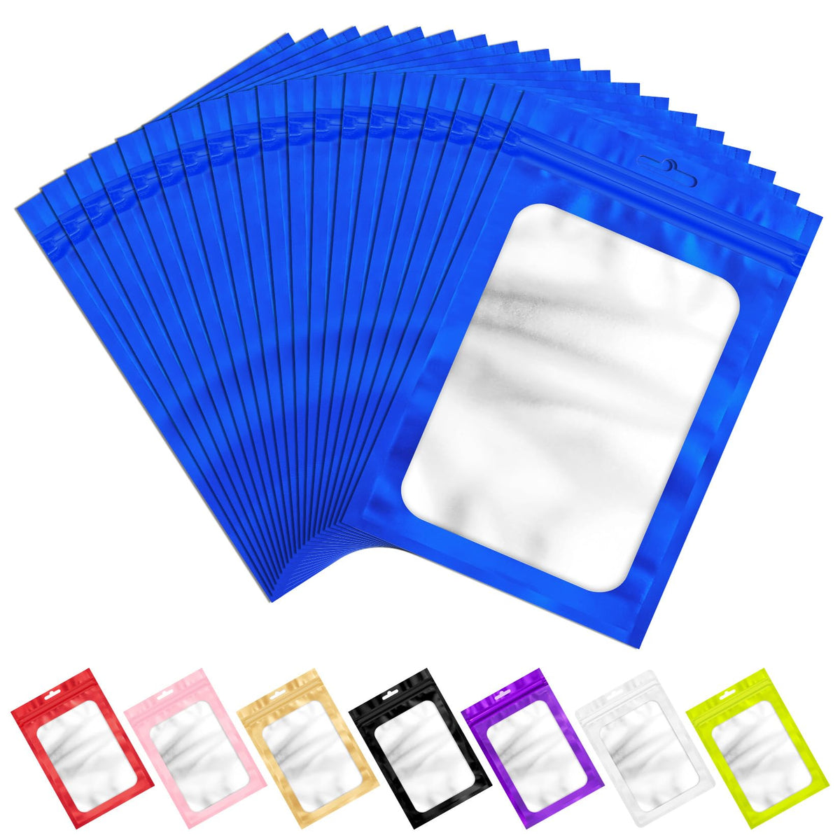 ANZNKU 100Pcs Blue Mylar Bags, Resealable Smell Proof Zip Goodie Baggies
