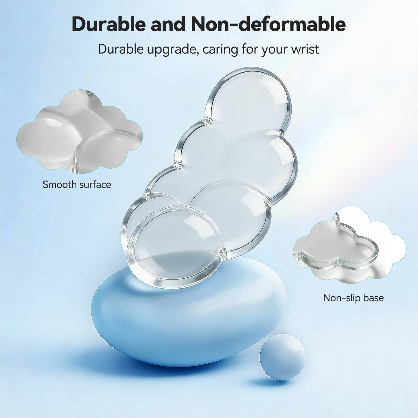 TECKNET Gel Cloud Wrist Rest Set, Cloud Wrist Rest with Non-Slip Base, Clear Wrist Pad for Keyboard