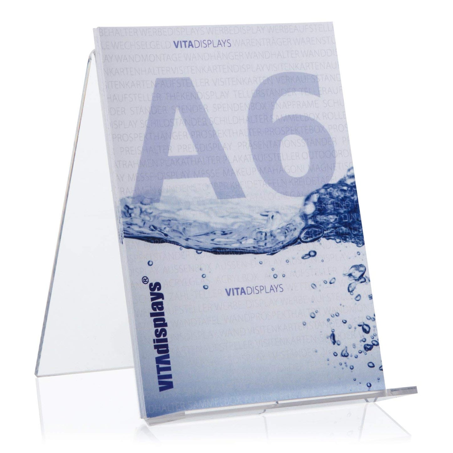 VITAdisplays Plexiglas Book Stand/Stand in DIN A6 Format, Transparent Acrylic, 3.0 mm / Open