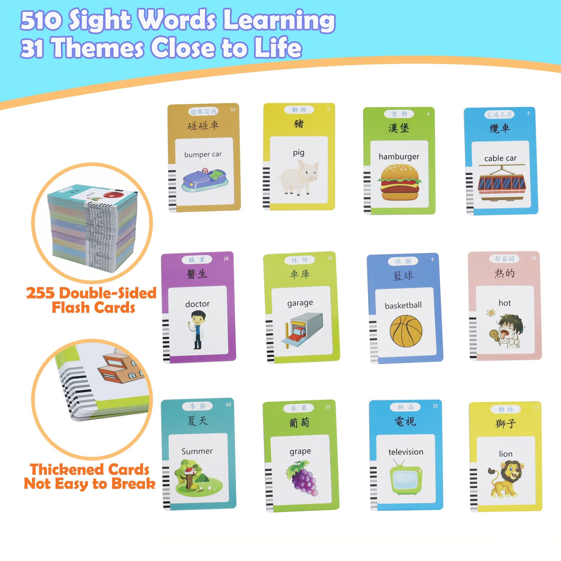 MAYAPHILOS 510 Sight Words Talking Flash Cards Cantonese and English
