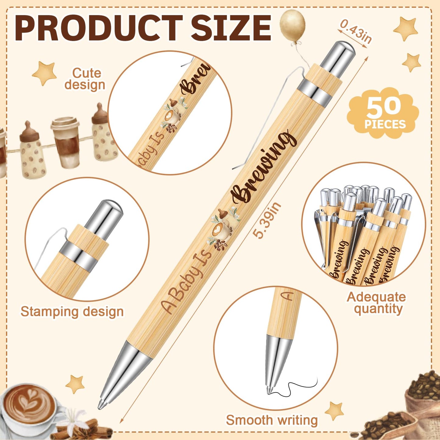 Gilprop 50 Sets Brown Coffee Baby Shower Favors for Guests Includes 50 Baby Shower Ballpoint Pens