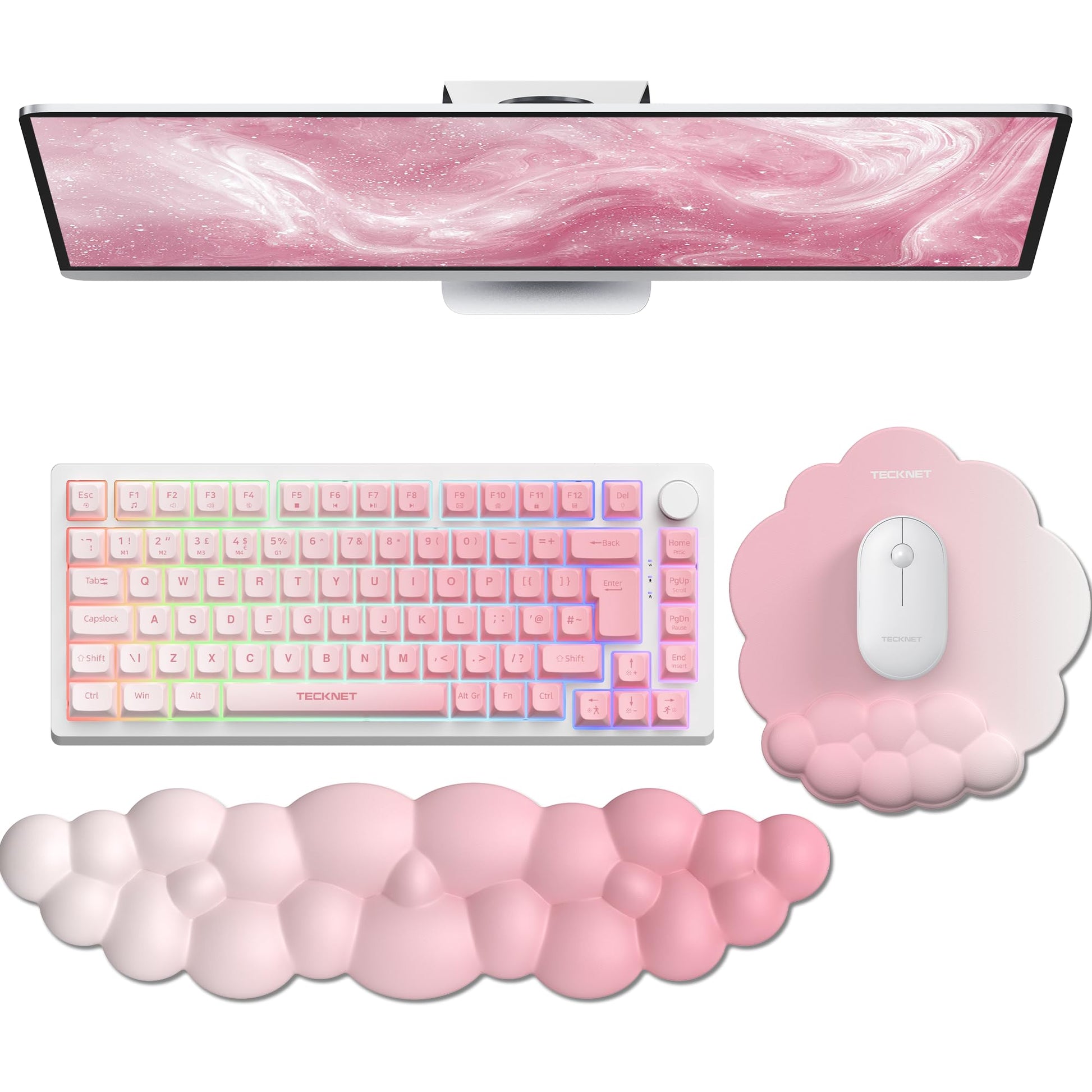 TECKNET Cloud Wrist Rest & Ergonomic Mouse Pad, Cloud Keyboard Wrist Rest with Non-Slip Base, PU