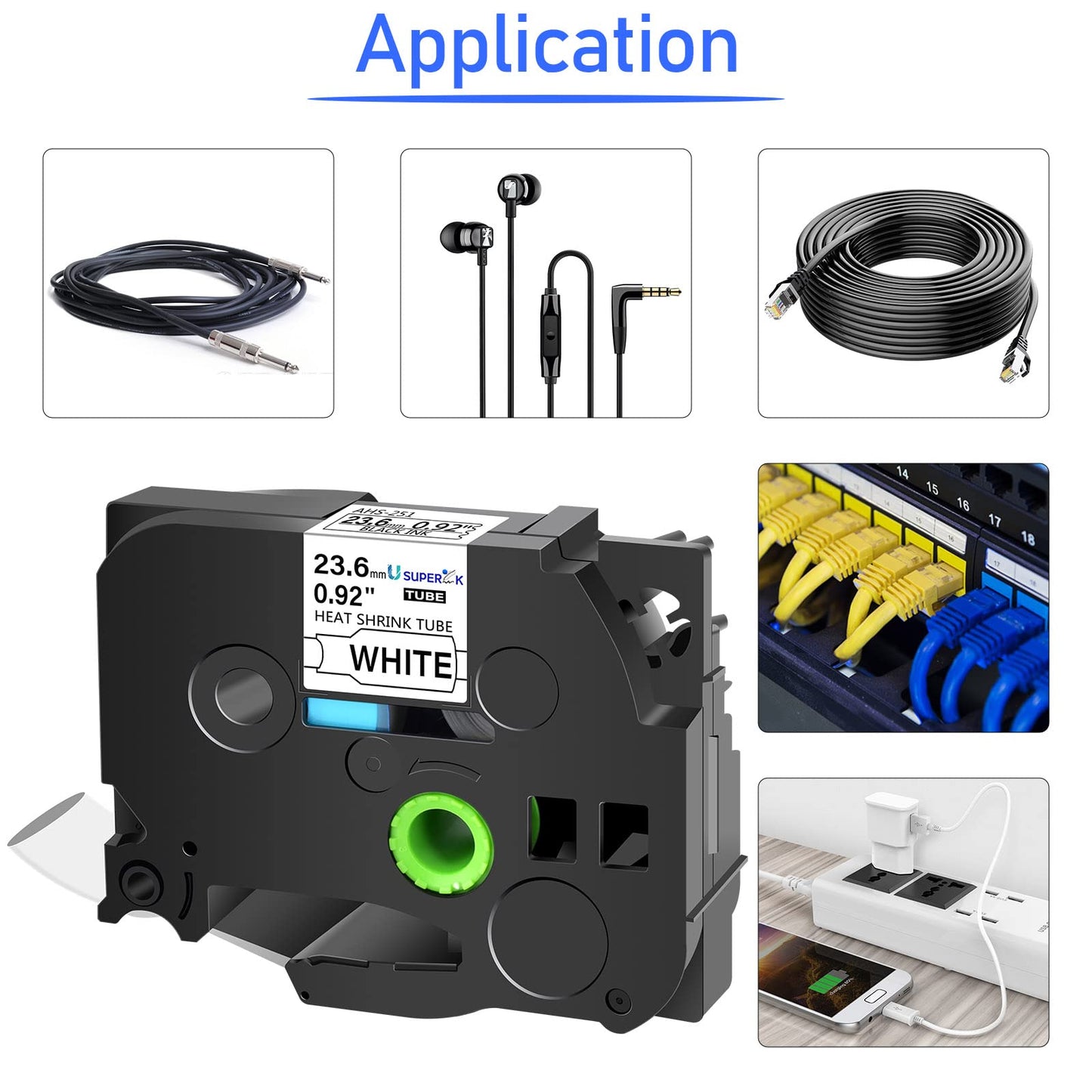 USUPERINK 3PK Compatible for Brother Ptouch HSe-251 HSe251 HS-251 HS251 23.6mm 1 inch Black on