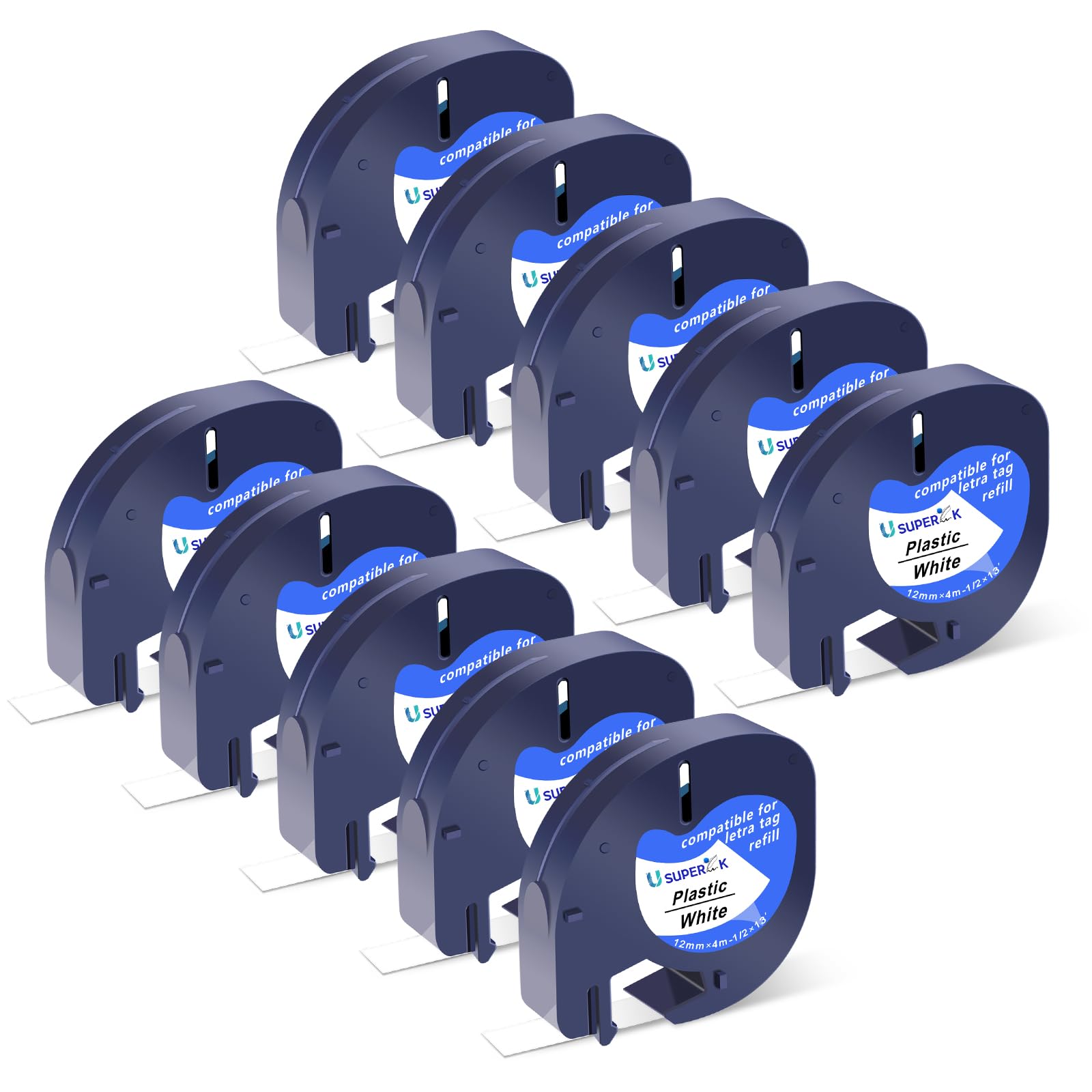 10PK White Plastic Tape 91331 Replace for Dymo LetraTag Refills 12mm x 4m