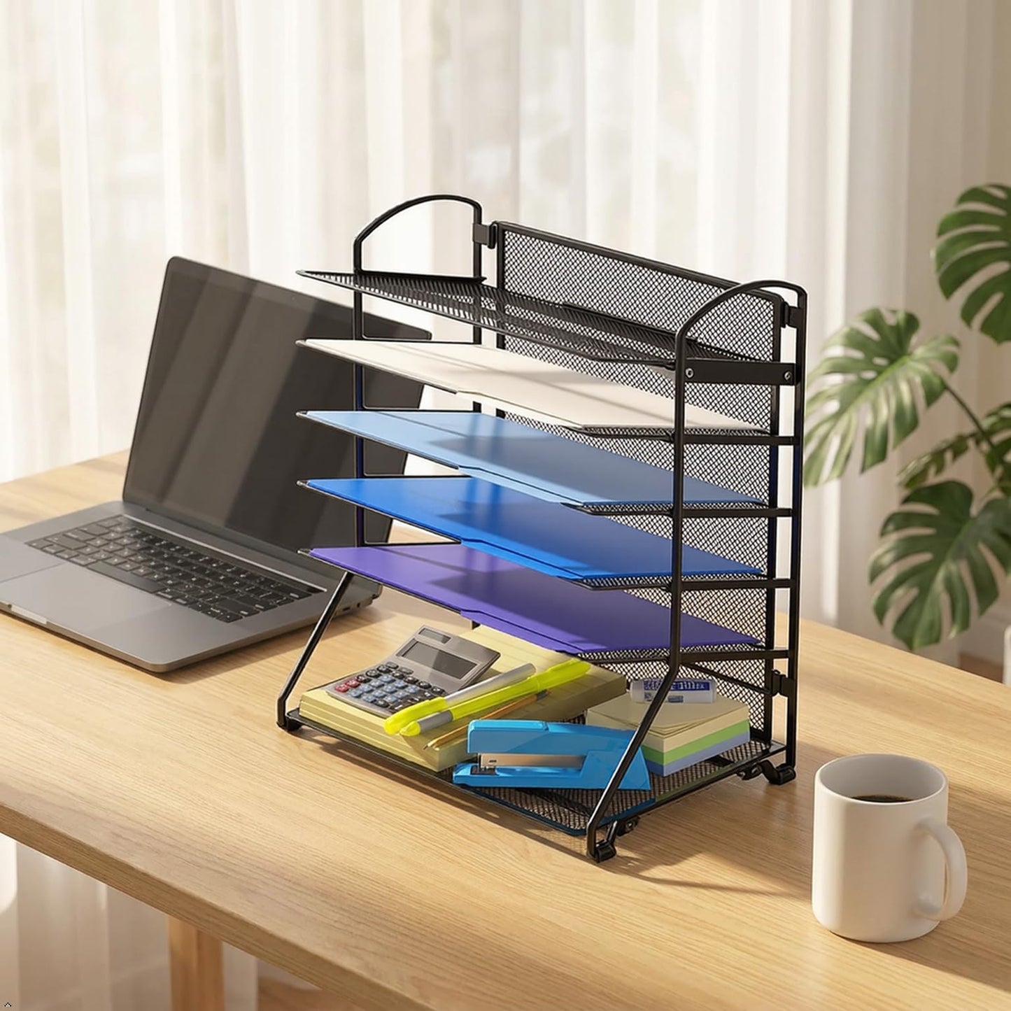 Simple Houseware 6-Tier Desk Organizer & Sliding Paper Tray, Black