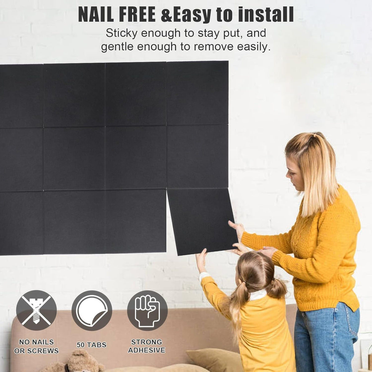 48" x 36" Large Felt Bulletin Board & Cork Board Alternative, Black