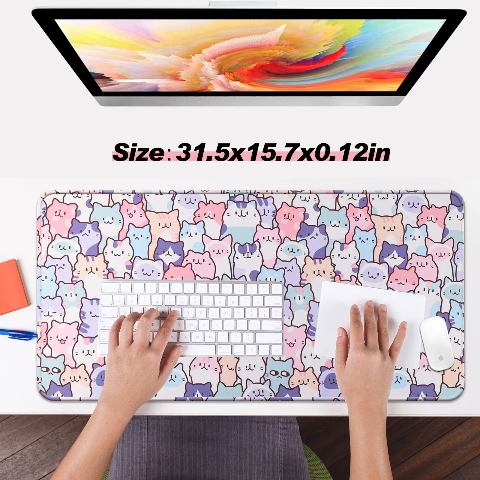 JIANG100 Cute Kawaii Cat Gaming Desk Mat, Extended Large Mouse Pad, Pink