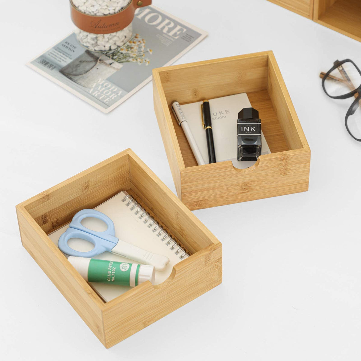 Bamboo Desk Drawer Organizer, Desktop Organizer with Drawers(3 Drawers)