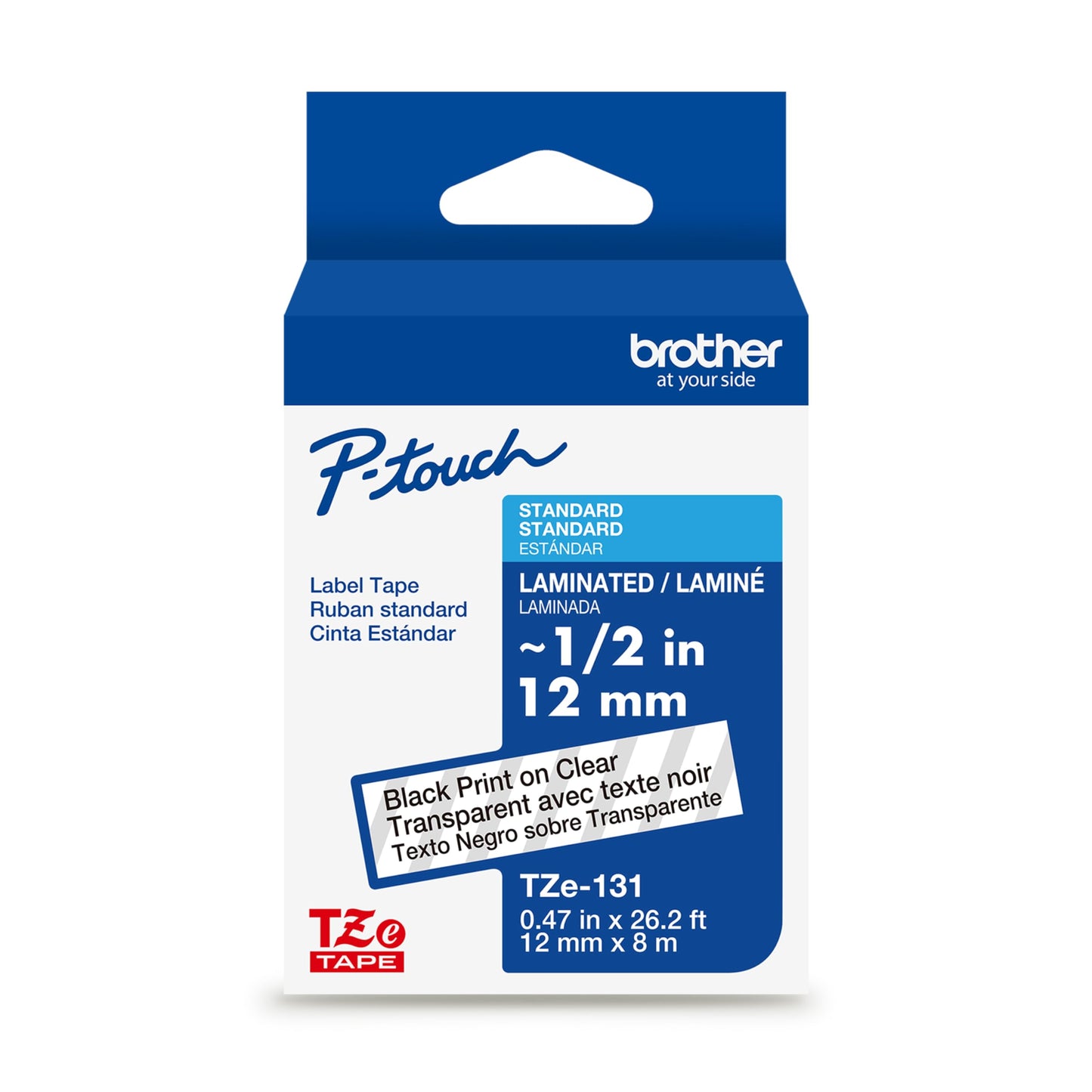 Brother Genuine P-Touch TZE-131 Tape, 1/2" (0.47") Standard Laminated P-Touch Tape, Black on Clear