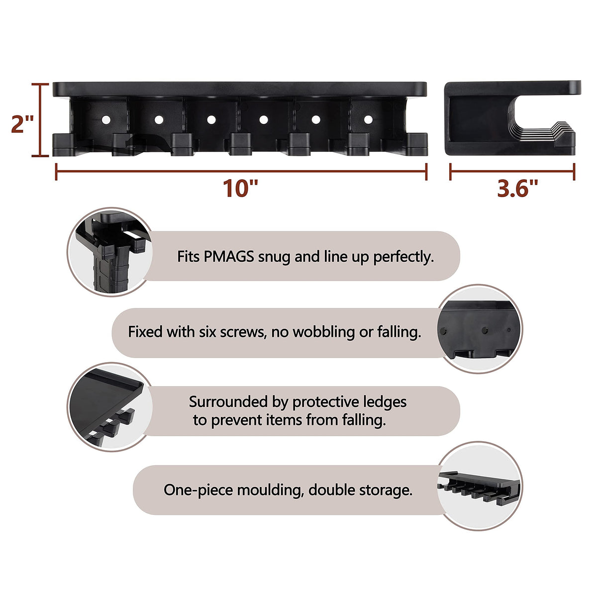 Adoreal Solid ABS Standard A15 Magazines Rack Wall Mount with Storage Shelf, Mag Holder Wall Mount