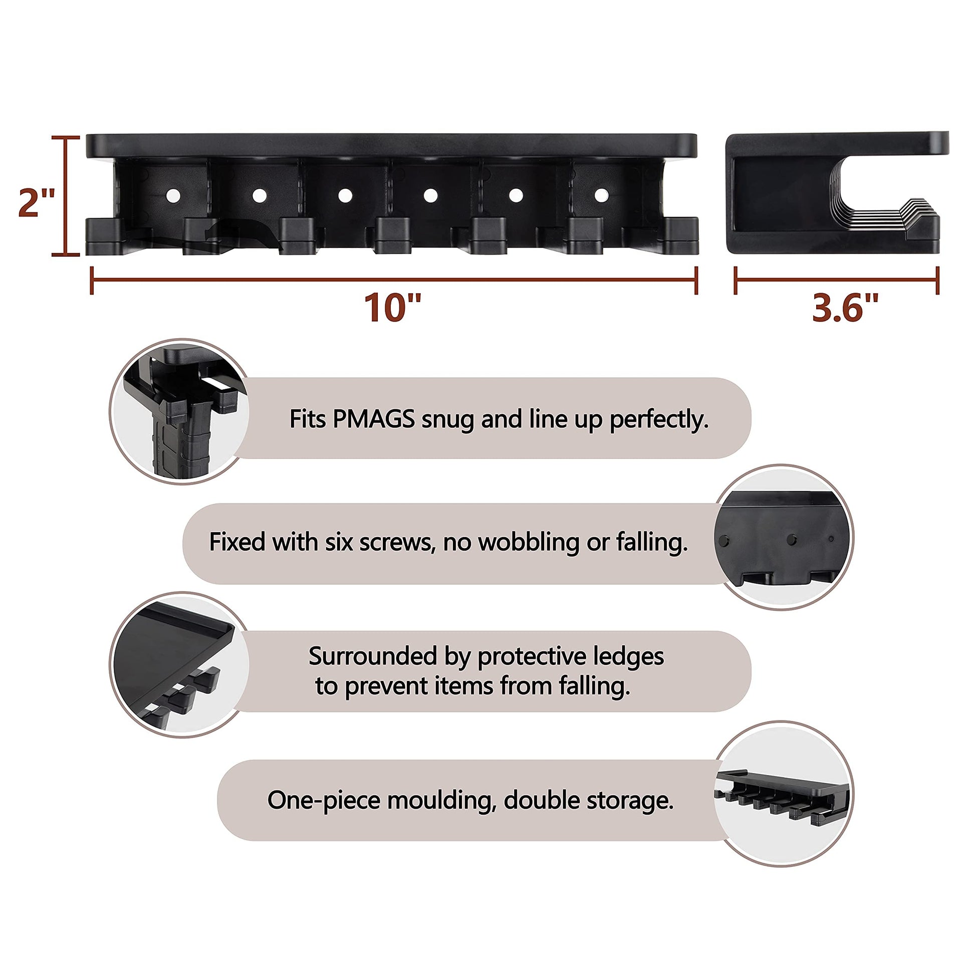 Adoreal Solid ABS Standard A15 Magazines Rack Wall Mount with Storage Shelf, Mag Holder Wall Mount
