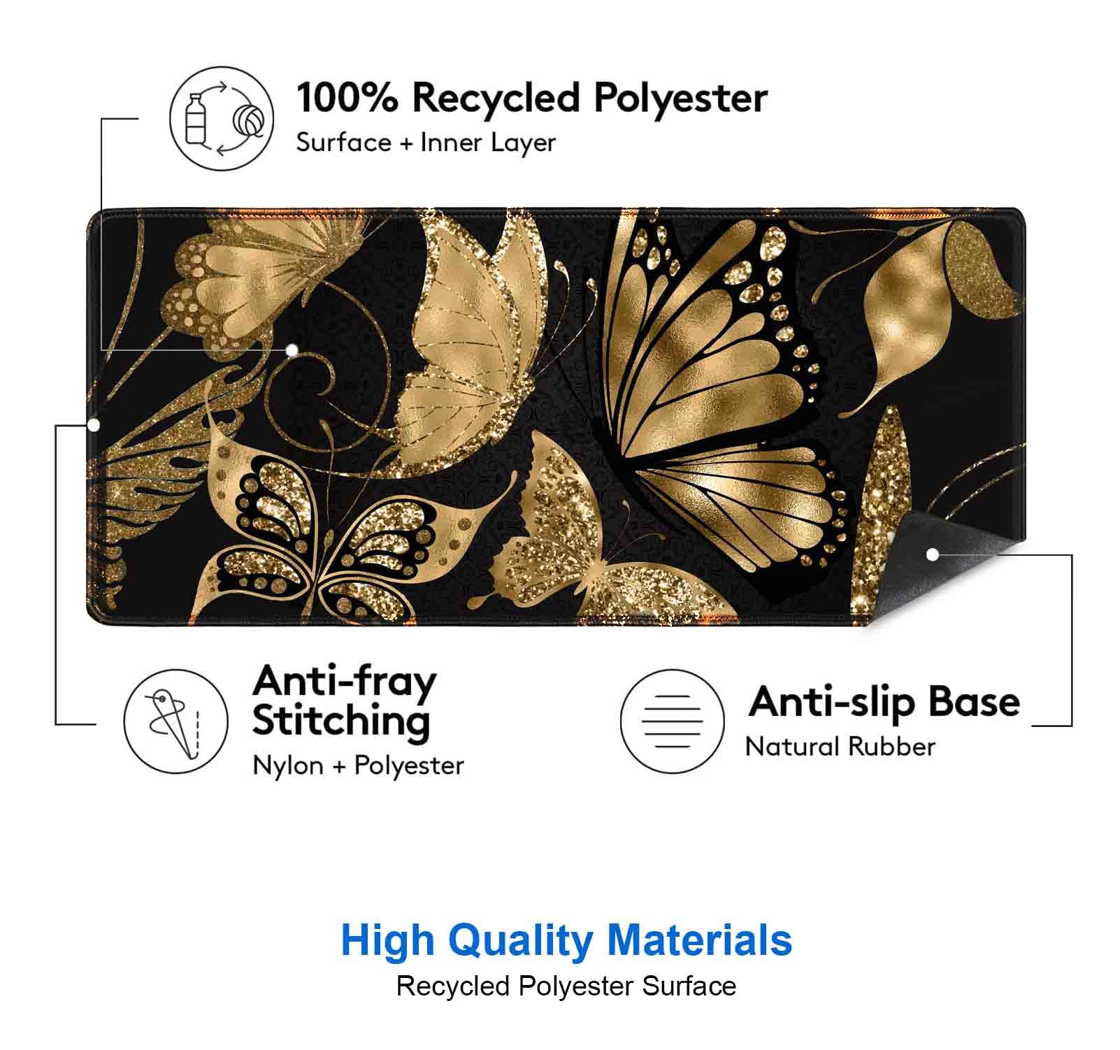 IMAYONDIA Black and Gold Desk Mat (35.4x15.7 in), XL XXL Gaming Large Mouse Pad, Non-Slip Rubber