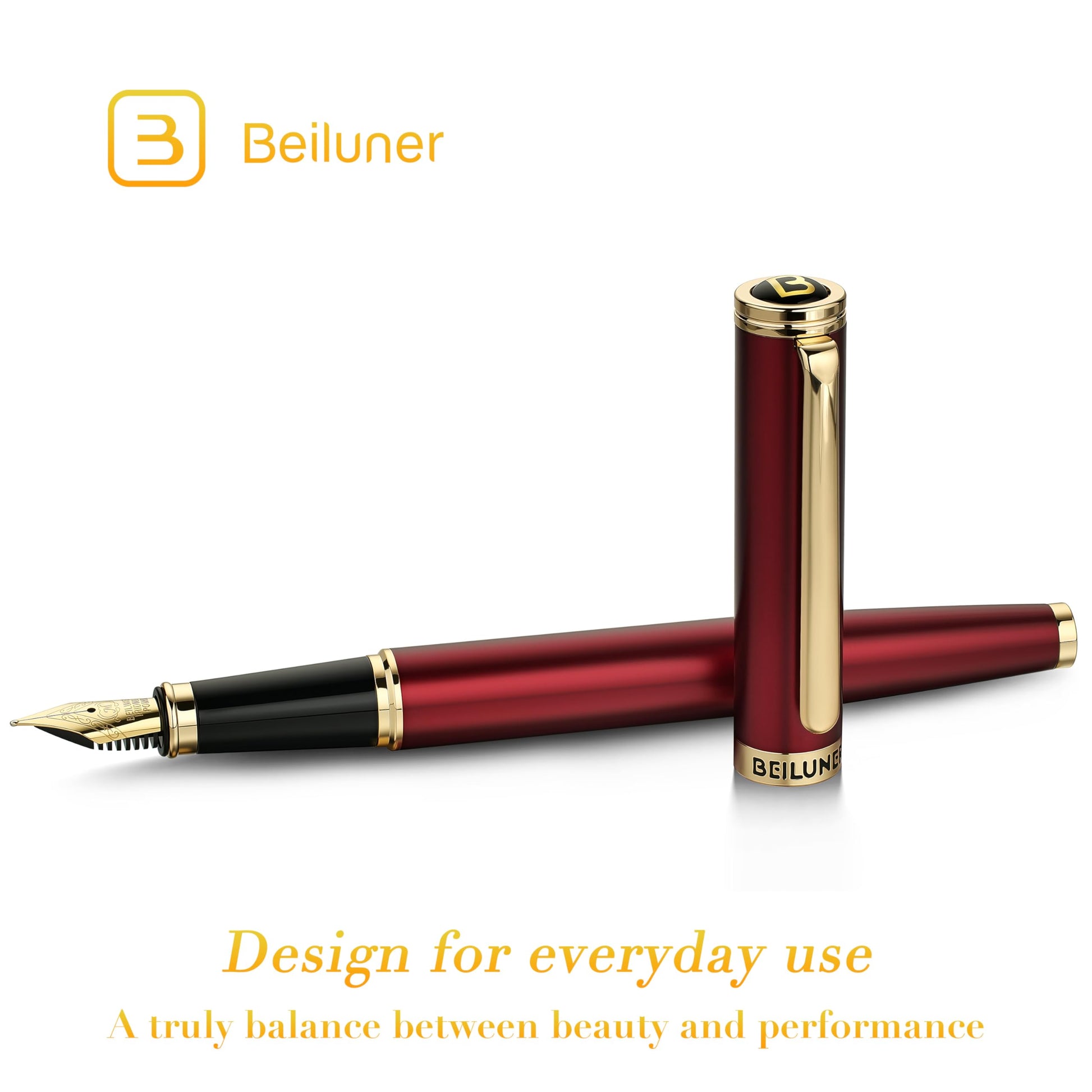 BEILUNER Red Fountain Pen,Stunning Luxury Pens with 24K Gold Finish, Gorgeous 24K Gilded