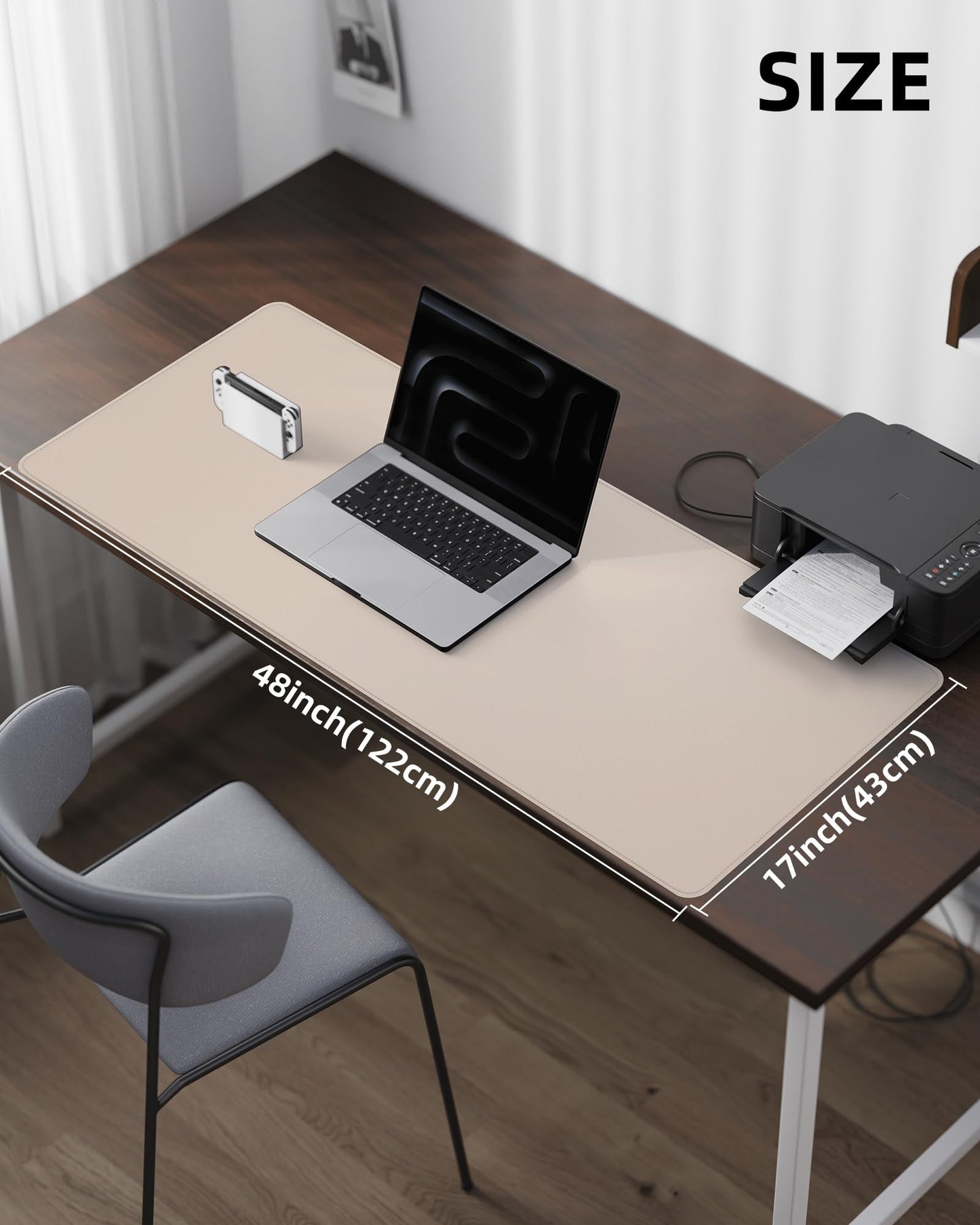 AFIING Leather Desk Pad Protector,48" x 17", Beige