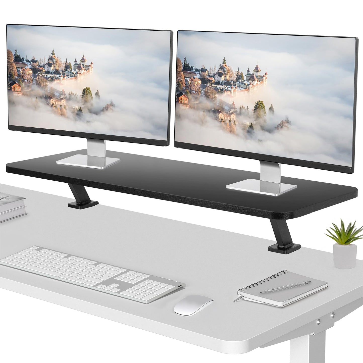 VIVO Black Clamp-on Large 40 inch Ergonomic Desk Shelf, Dual Computer Monitor and Laptop Riser