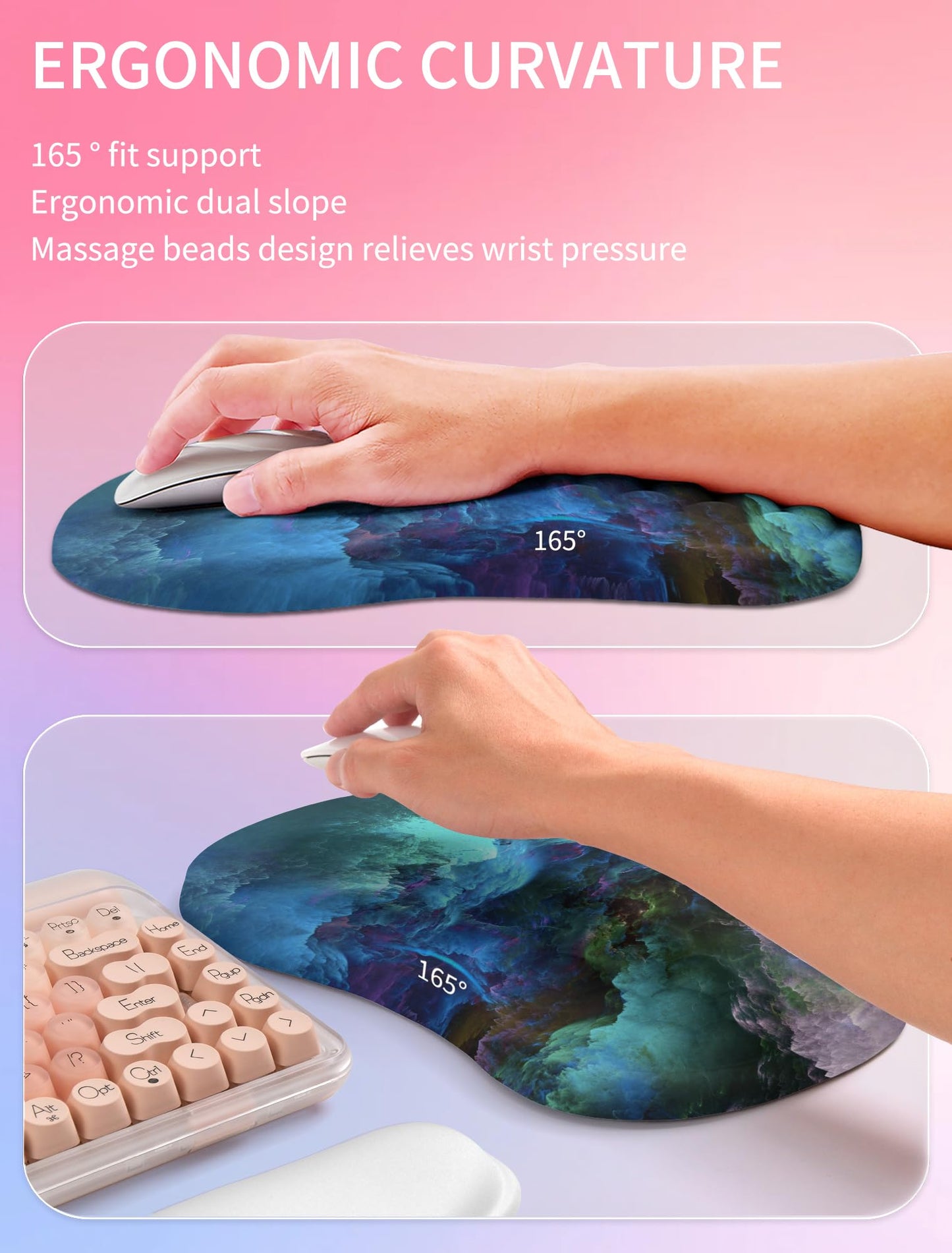 Hokafenle 2in1 Combination, Wave Keyboard Wrist Rest and Ergonomic Curvature Mouse Pad Wrist