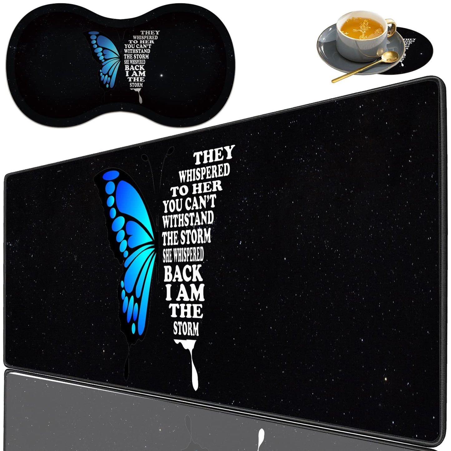 3 Piece Mouse Pad Set with Stitched Edge Large Anti-Slip Mouse Pad Desk Pad Keyboard Pad + Wrist
