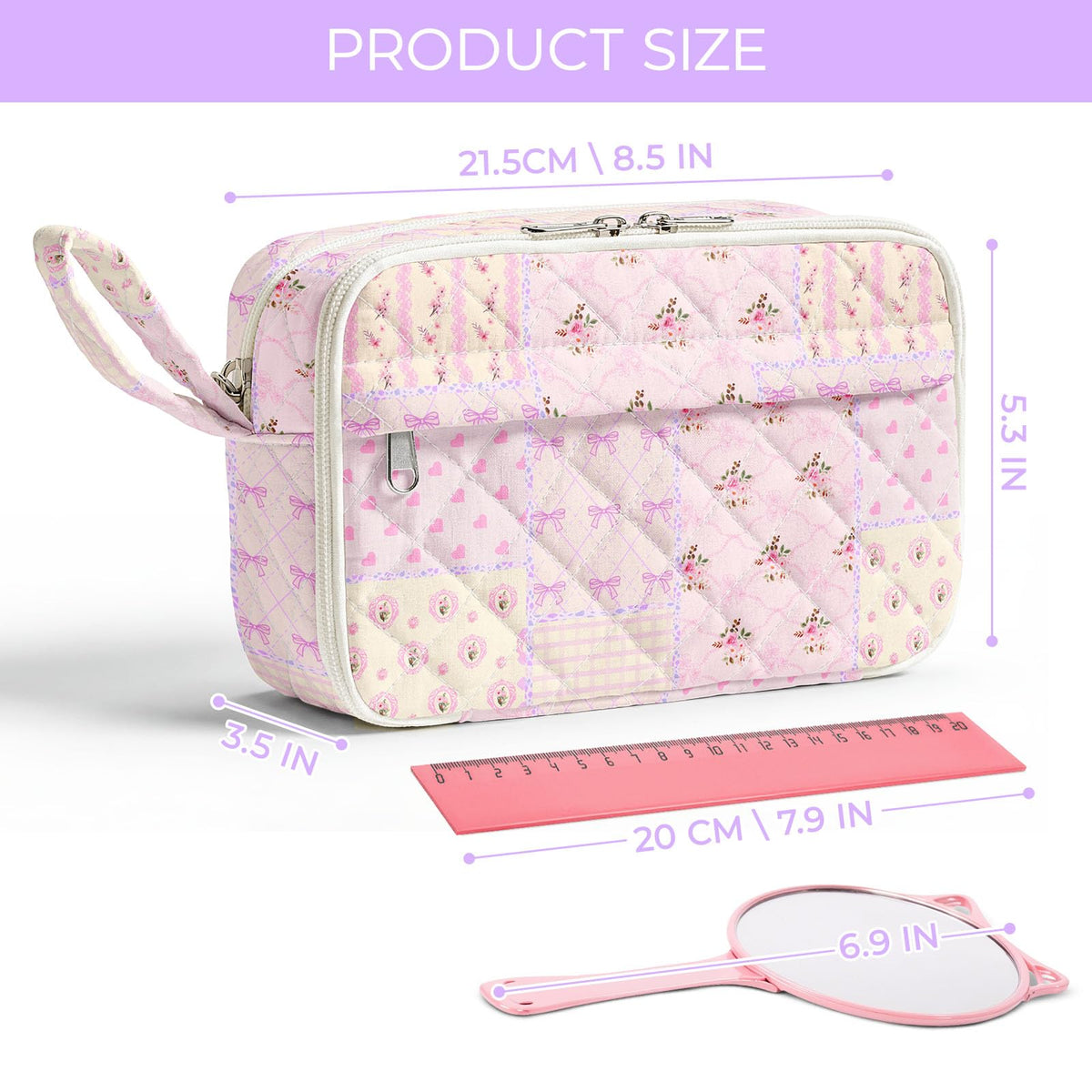 WOBAGMEN Quilted Pencil Pouch for Girls Women, Large Pencil Case Pouch with Compartments Cute