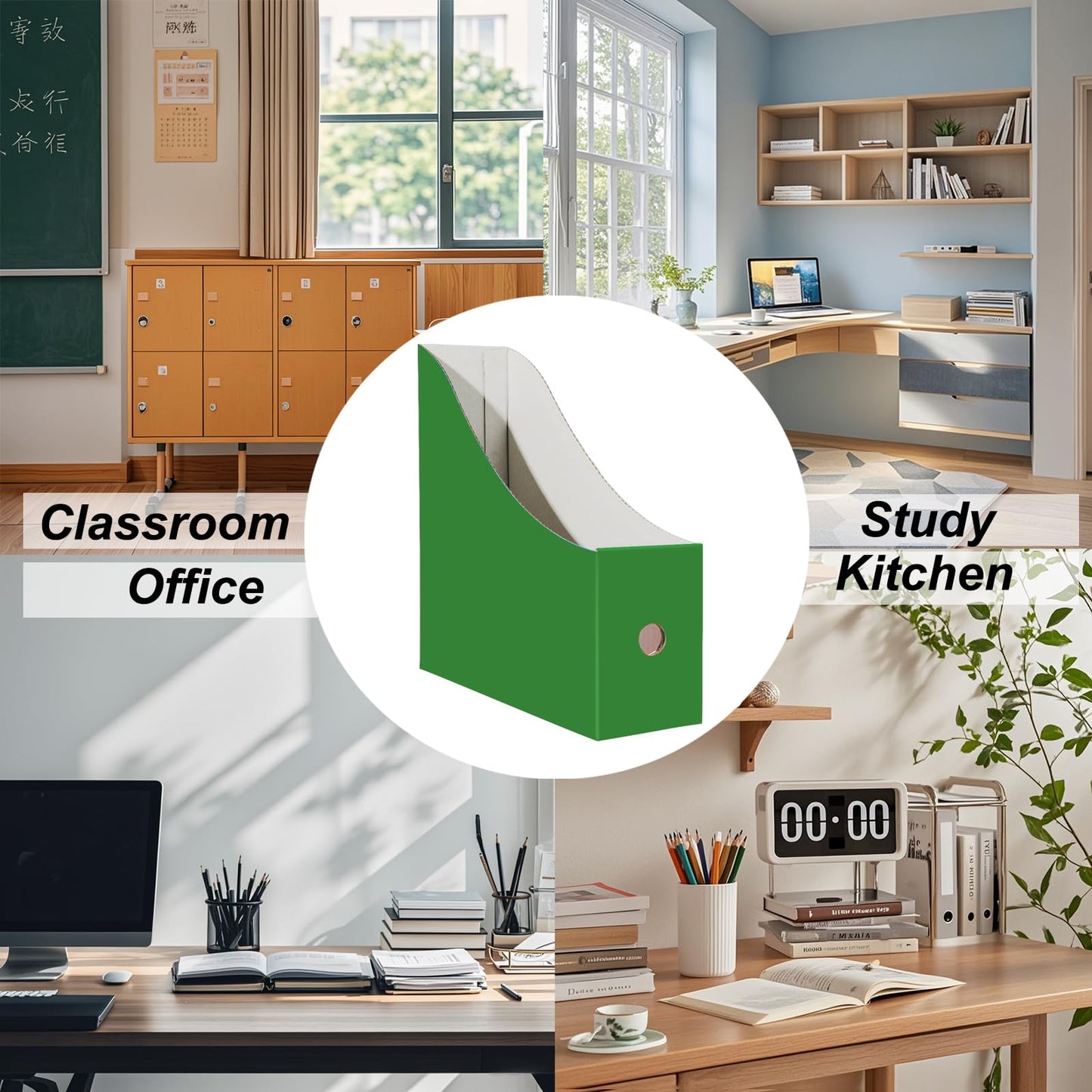 Limitliho 24 Pack Green Cardboard Magazine File Holder for Desk or Shelves