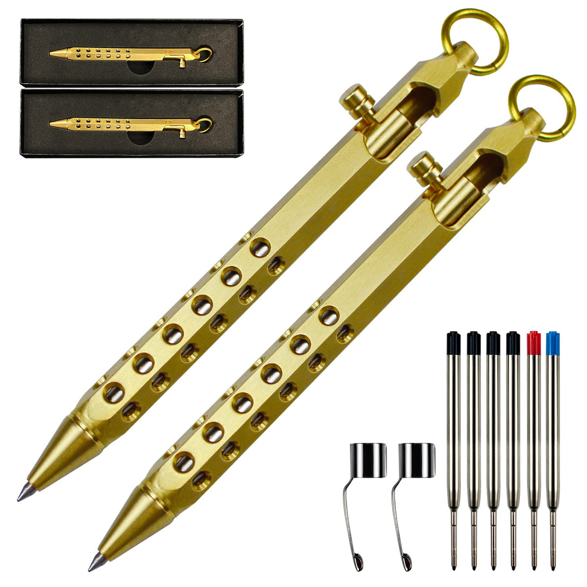 Bolt Action Pen, Metal edc Tactical Pocket Pen, Brass Pen with Refills