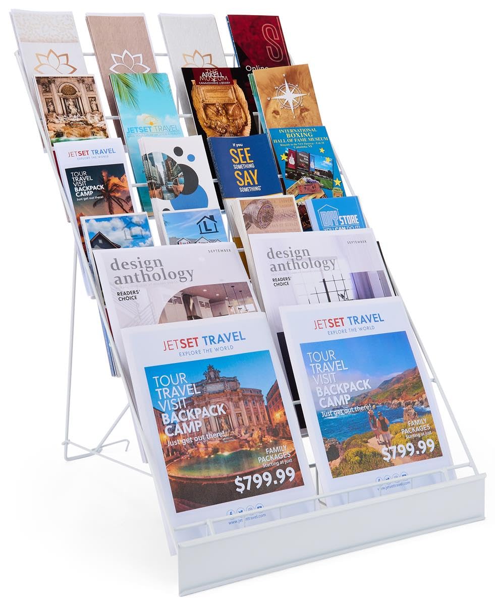 Displays2go 6-Tier Wire Magazine Rack, White
