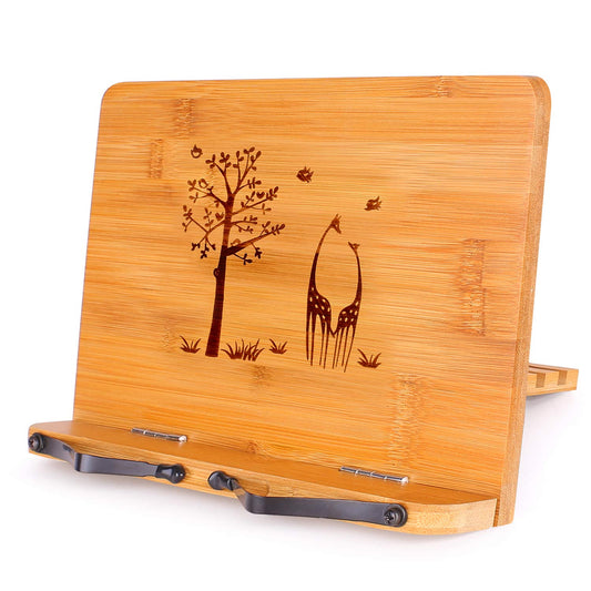MEGREZ Foldable Bamboo Book Stand Adjustable Cookbook Reading Tablet Holder