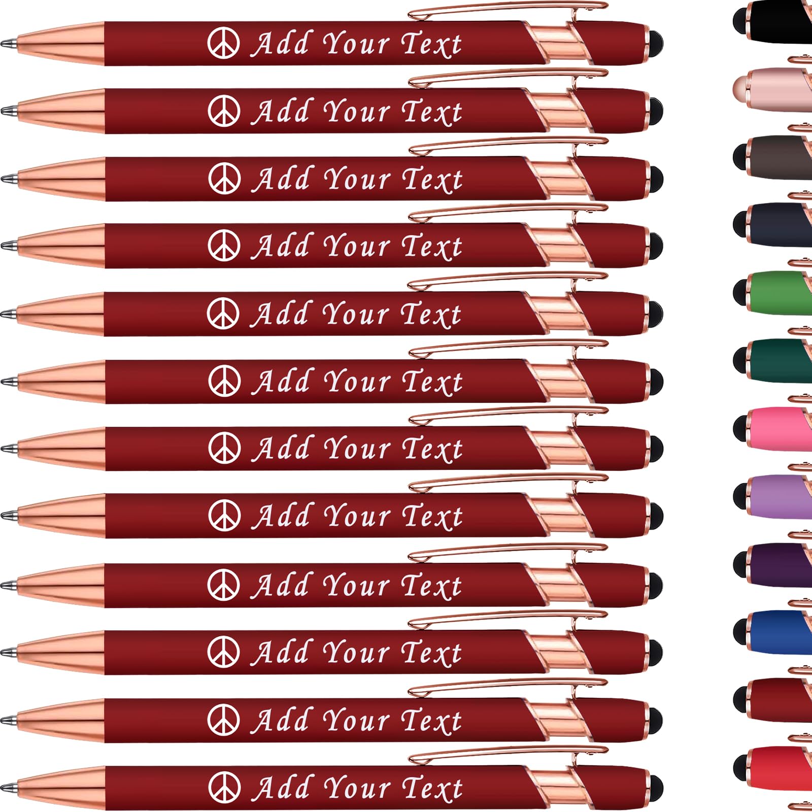 Personalized Ballpoint Pen with Stylus Tip, Custom Name & Logo, 12 Colors