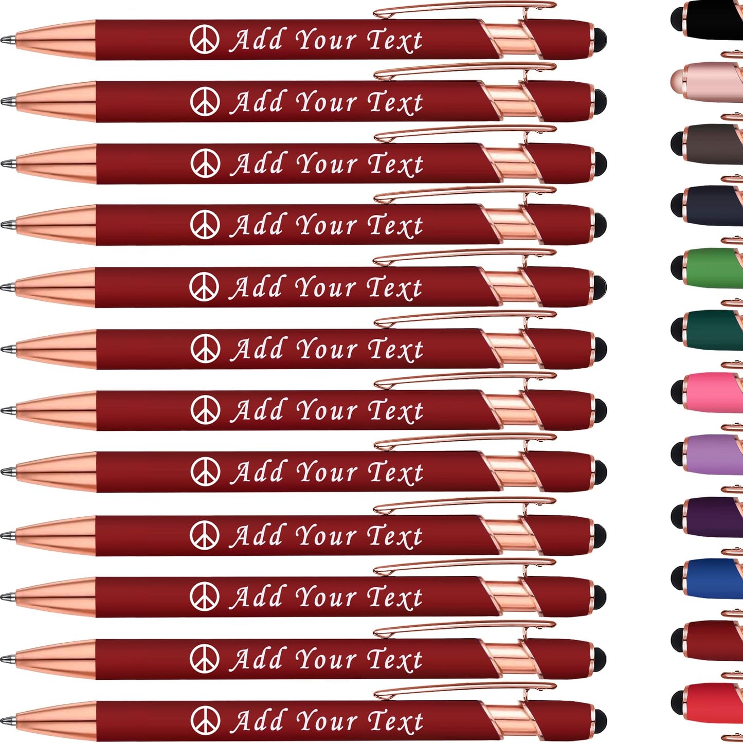 Personalized Ballpoint Pen with Stylus Tip, Custom Name & Logo, 12 Colors