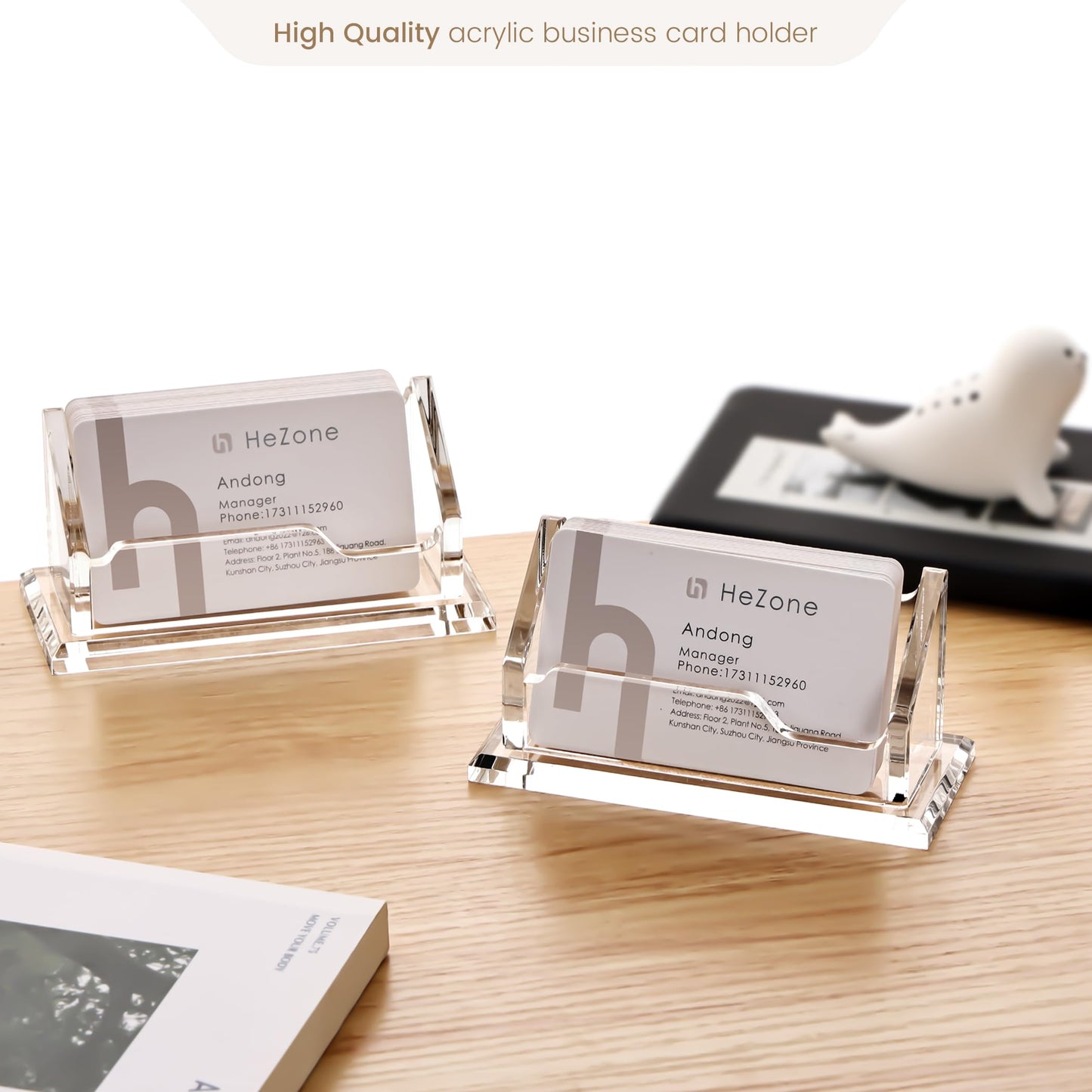 HeZone Acrylic Card Holder Clear Horizontal Business Card Organizer Stand for Desk 1 Slots Business