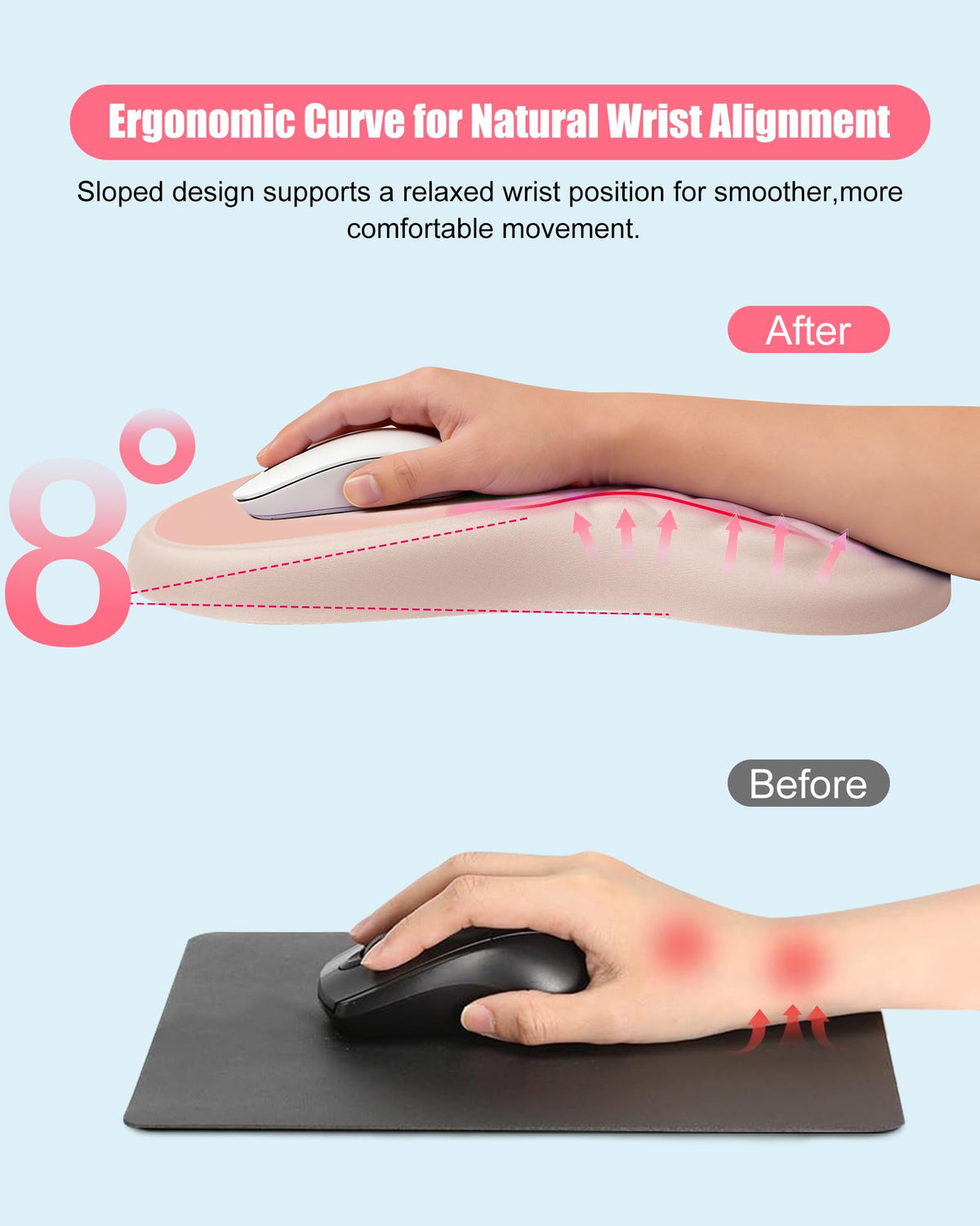 PVIPCZ Ergonomic Mouse Pad with Sloped Memory Foam Wrist Rest, Almond Pink