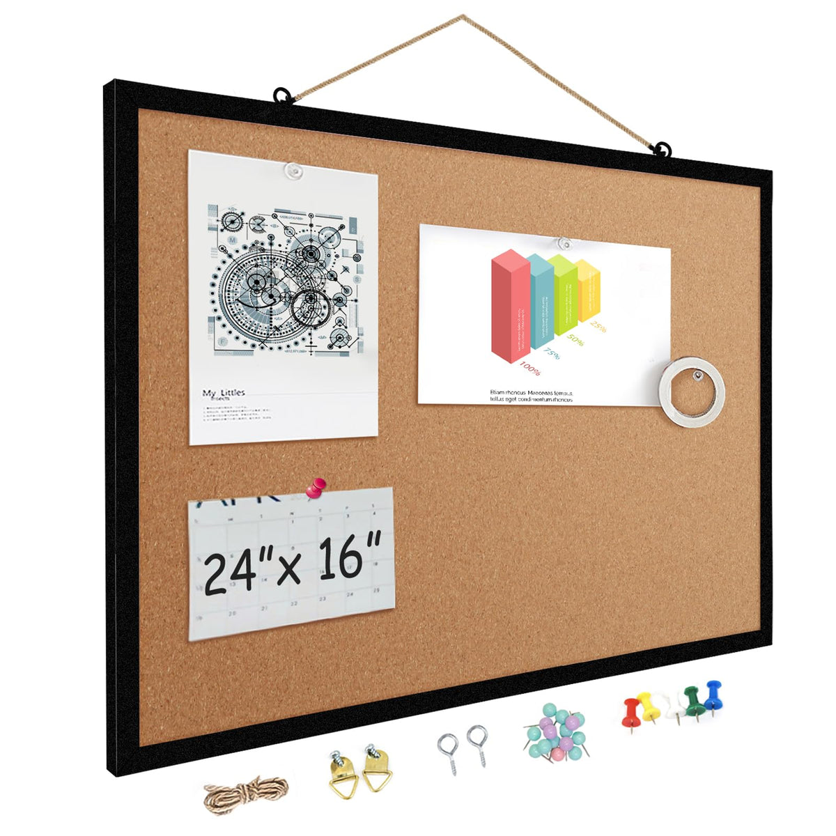 TooCust 16x24 Black Frame Cork Board for Walls - Double Sided Small Cork Bulletin Board for Office