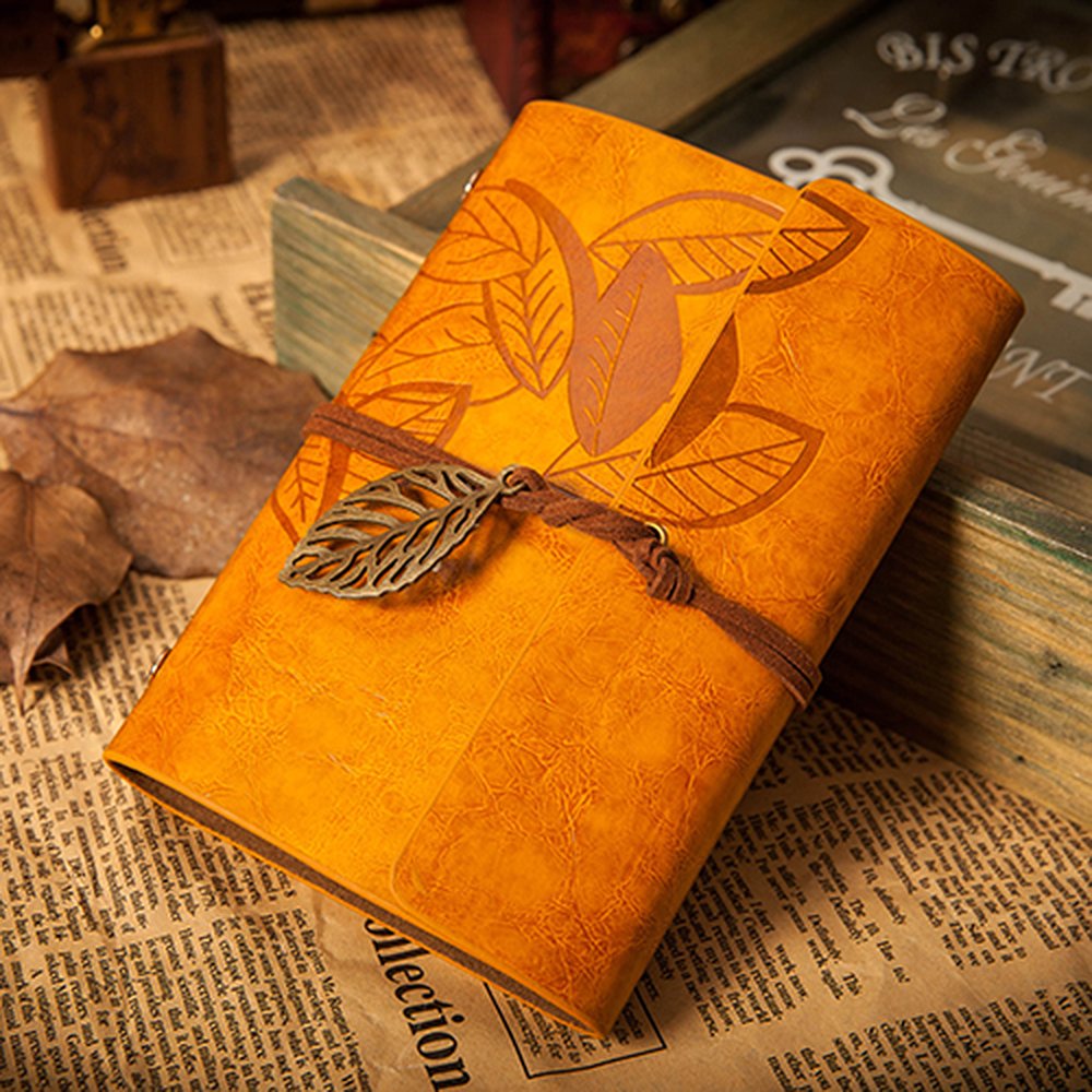 EvZ 5 Inch Mini Vintage Leather Journal, Pocket Size Refillable Loose Leaf Notebook, Retro Gold