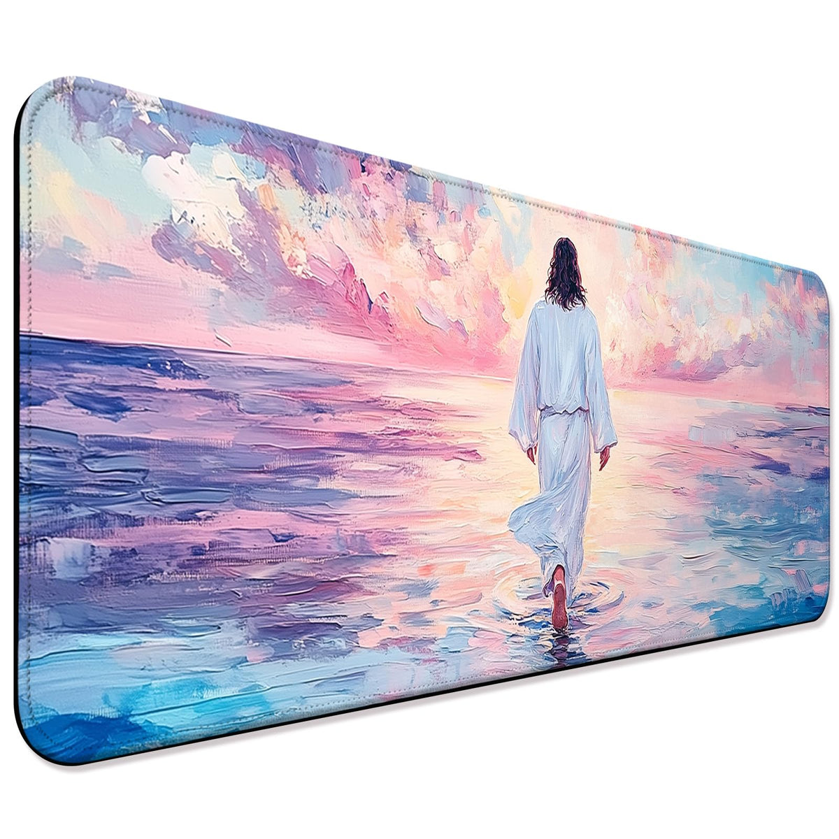 JIANG100 Jesus Walking on Water Gaming Desk Mat, Extended Mouse Pad, Pink