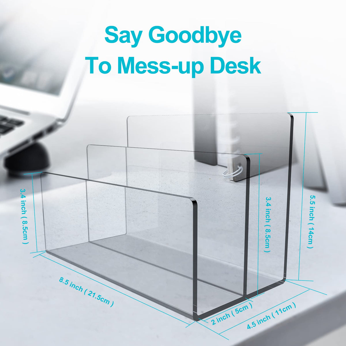 Boloyo Acrylic File Holder,2PC 2 Sections Clear File Organizer Mail Letter Sorter Desktop Folder