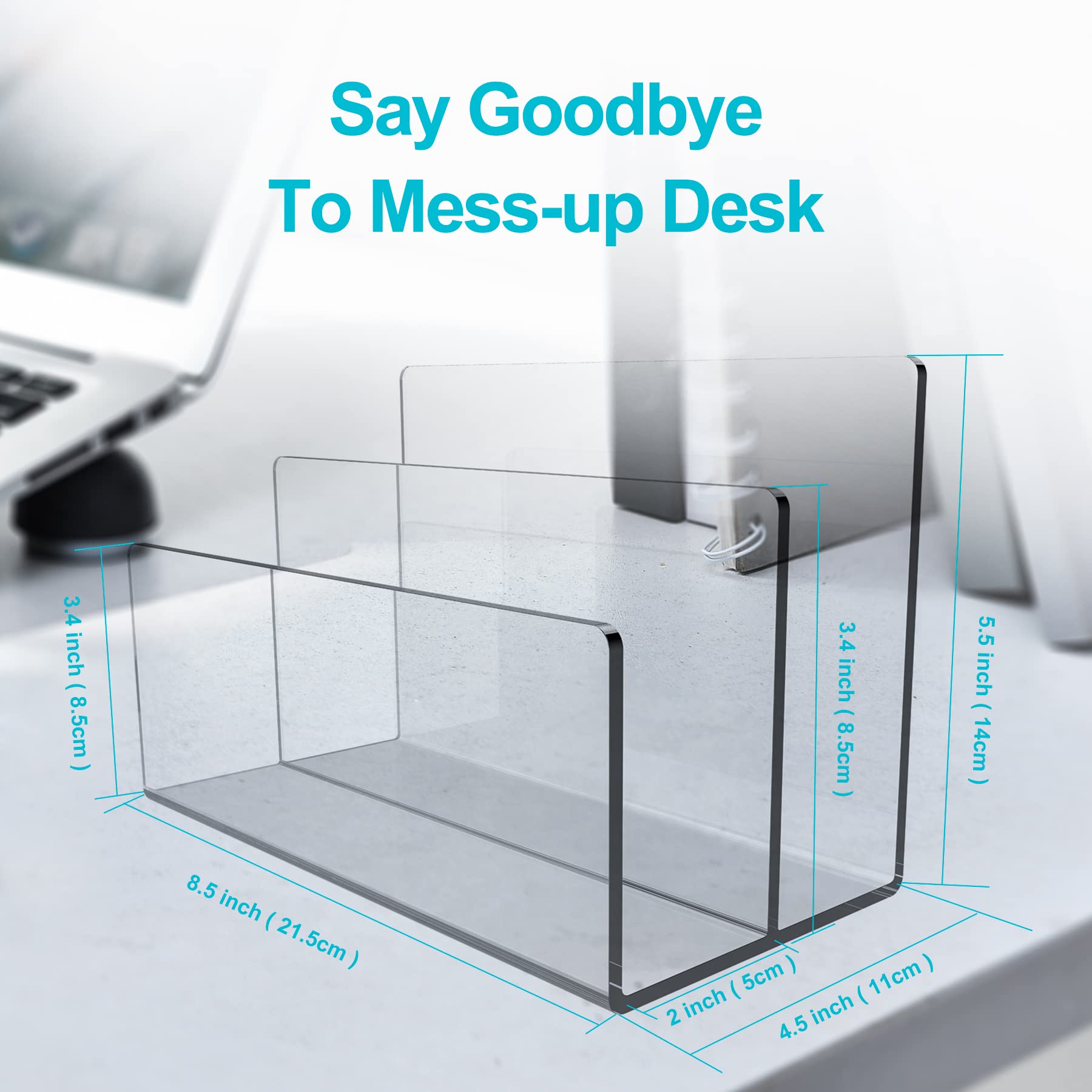 Boloyo Acrylic File Holder,2PC 2 Sections Clear File Organizer Mail Letter Sorter Desktop Folder