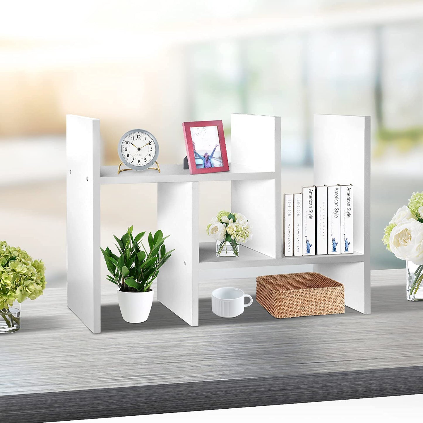 J.M.Deco Desktop Organizers and Storage for Office, Adjustable Desktop Organizer Shelves Double H