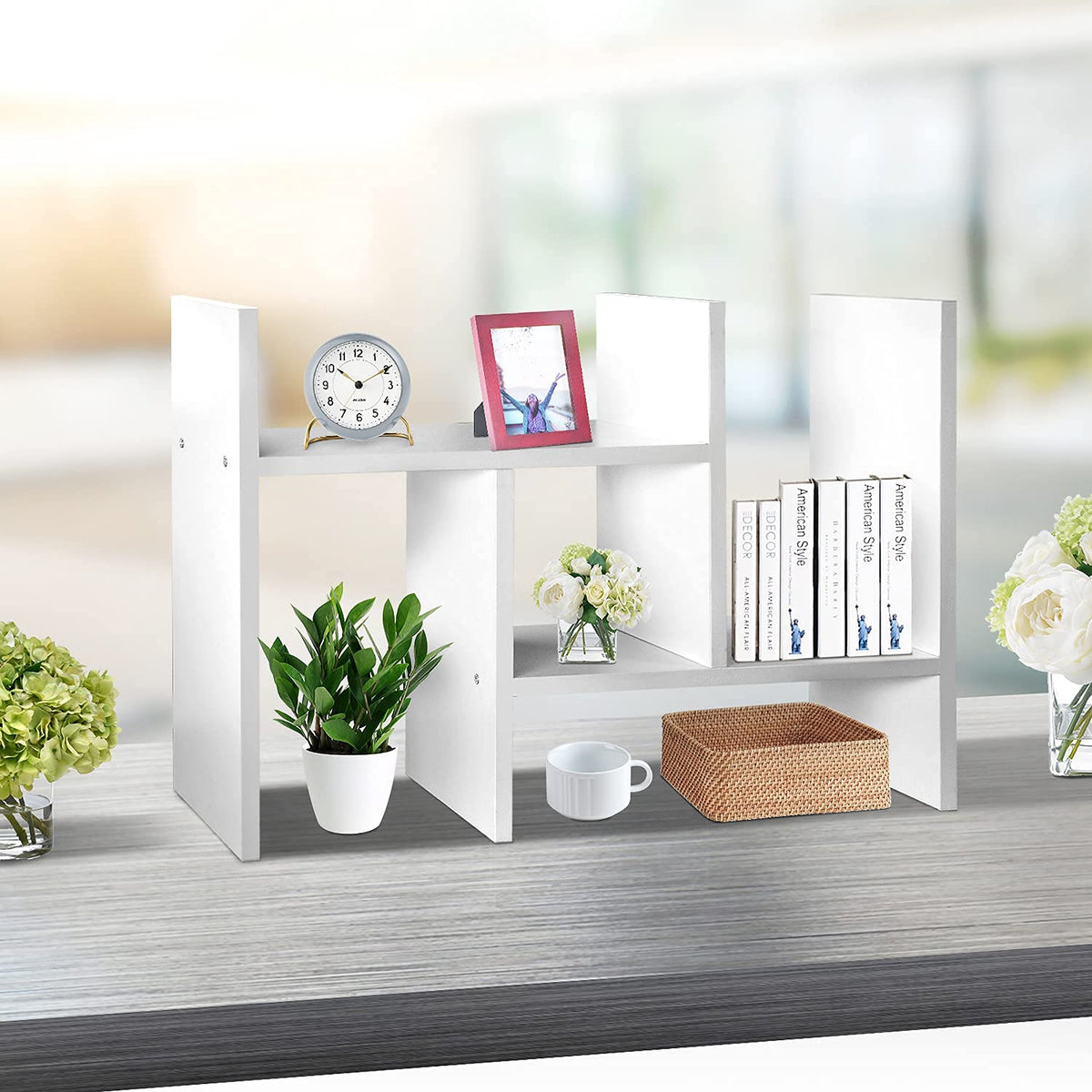J.M.Deco Desktop Organizers and Storage for Office, Adjustable Desktop Organizer Shelves Double H