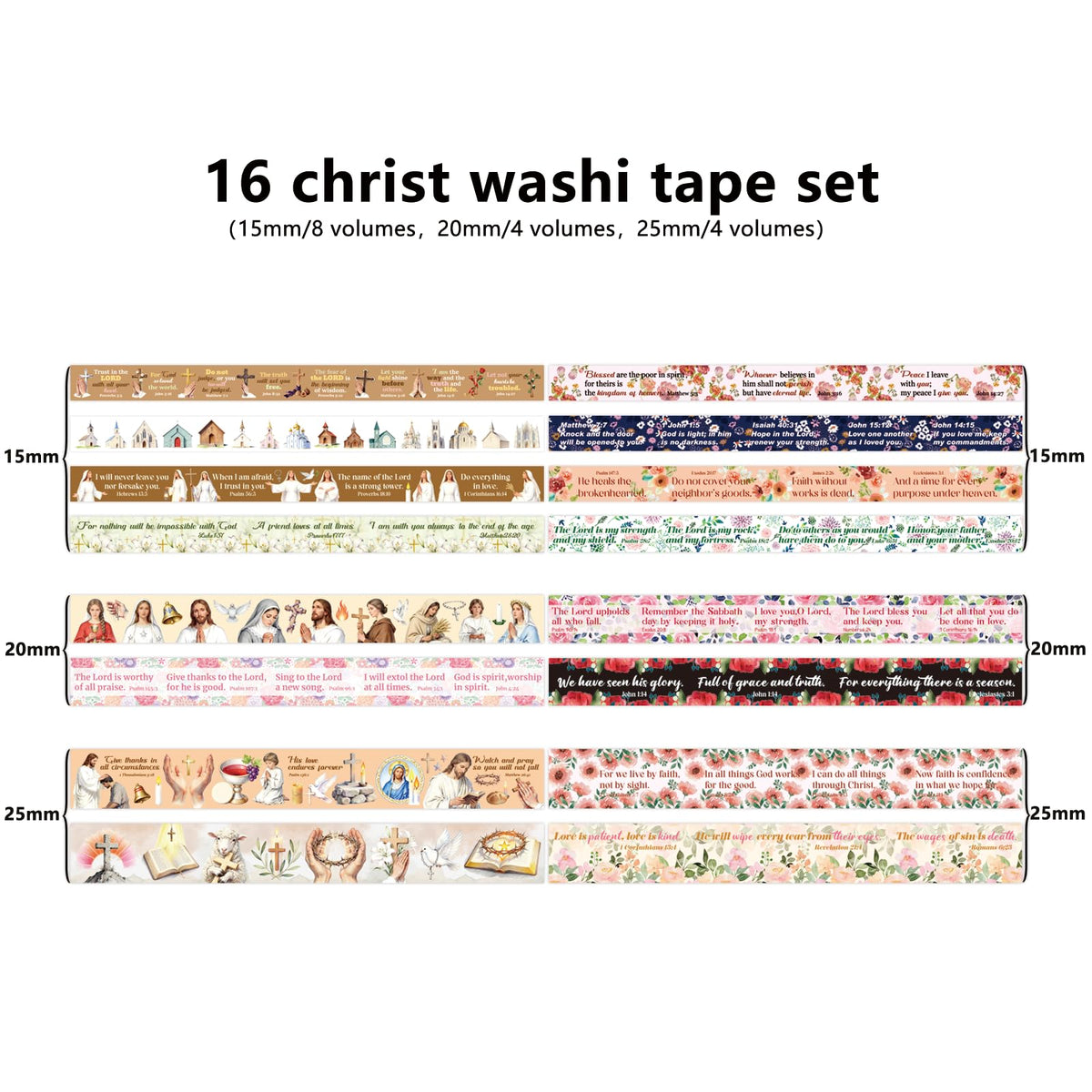 Christian Washi Tape 16 Rolls Aesthetic Decorative Cute Scrapbook Tape