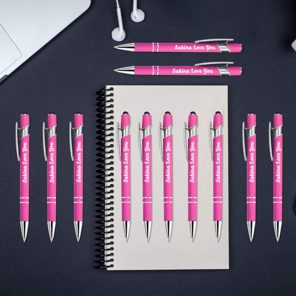 Aolun Personalised Pen,Custom Engraved Ballpoint Pen with Stylus,Soft Touch Metal,Enter Name,Logo