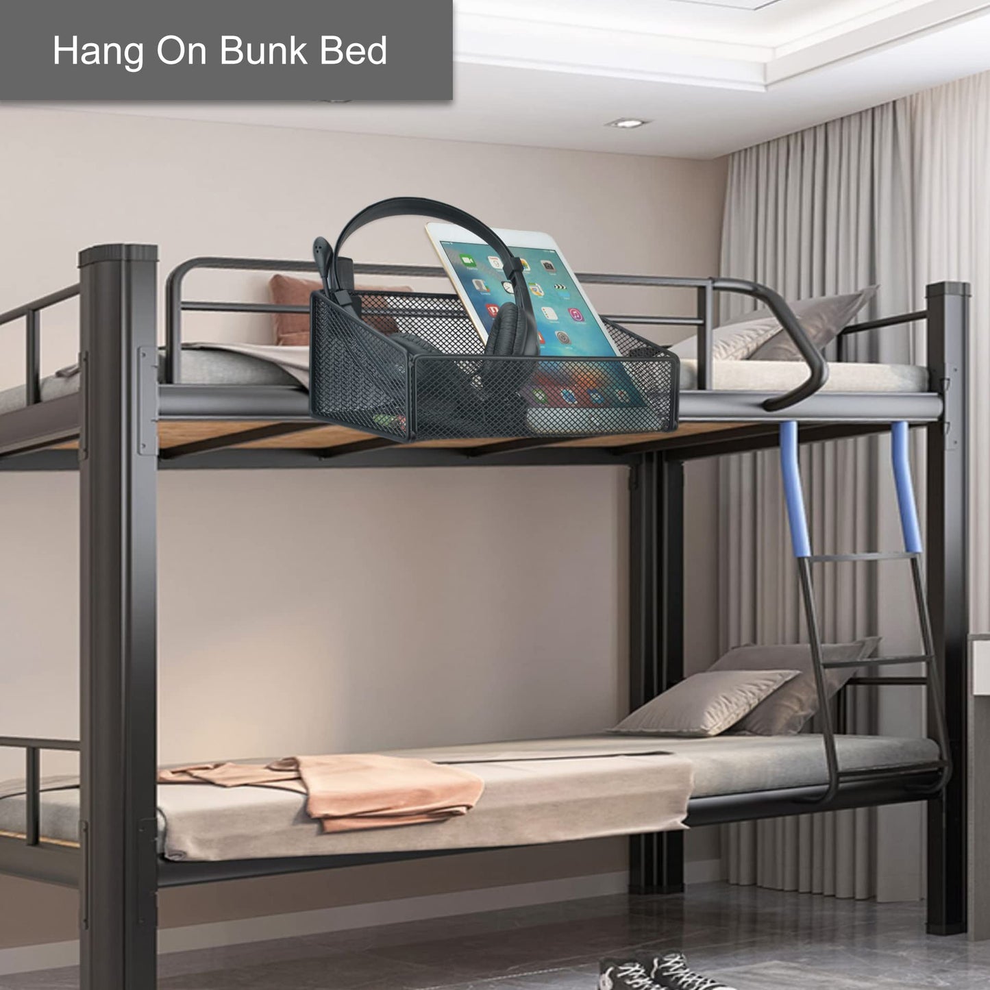 MATIMASU Bedside Caddy Hanging Storage Basket Beside Shelf Metal Organizer for Collage Dorm Bunk